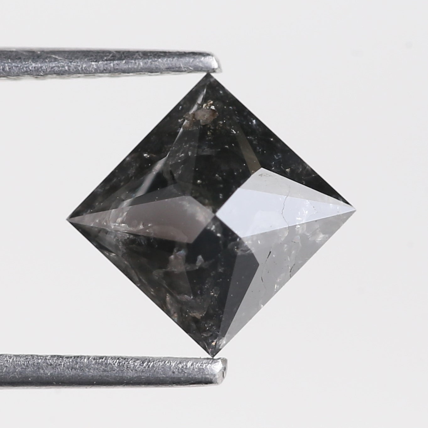 1.52 Ct Natural Black Princess Cut Salt and Pepper Diamond 6.47 MM