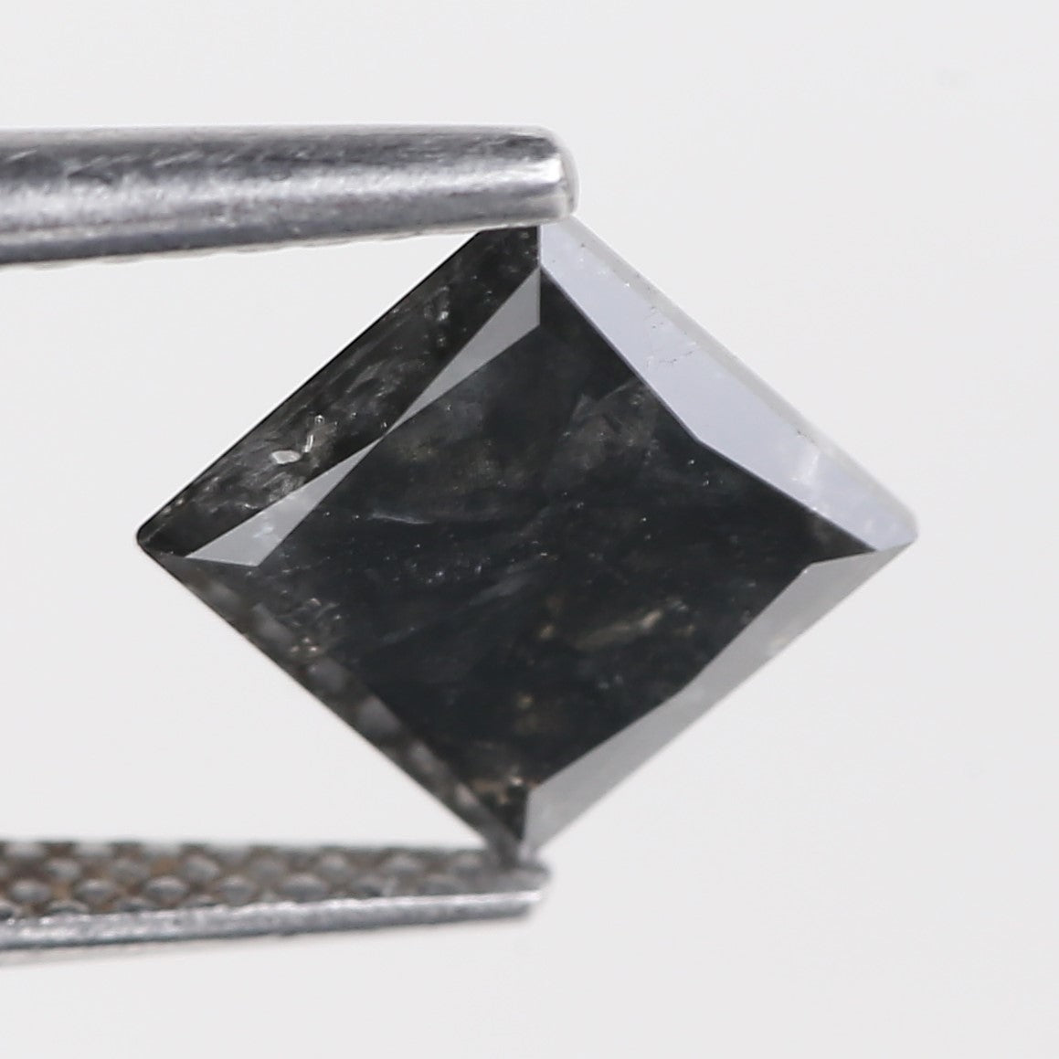 1.52 Ct Natural Black Princess Cut Salt and Pepper Diamond 6.47 MM