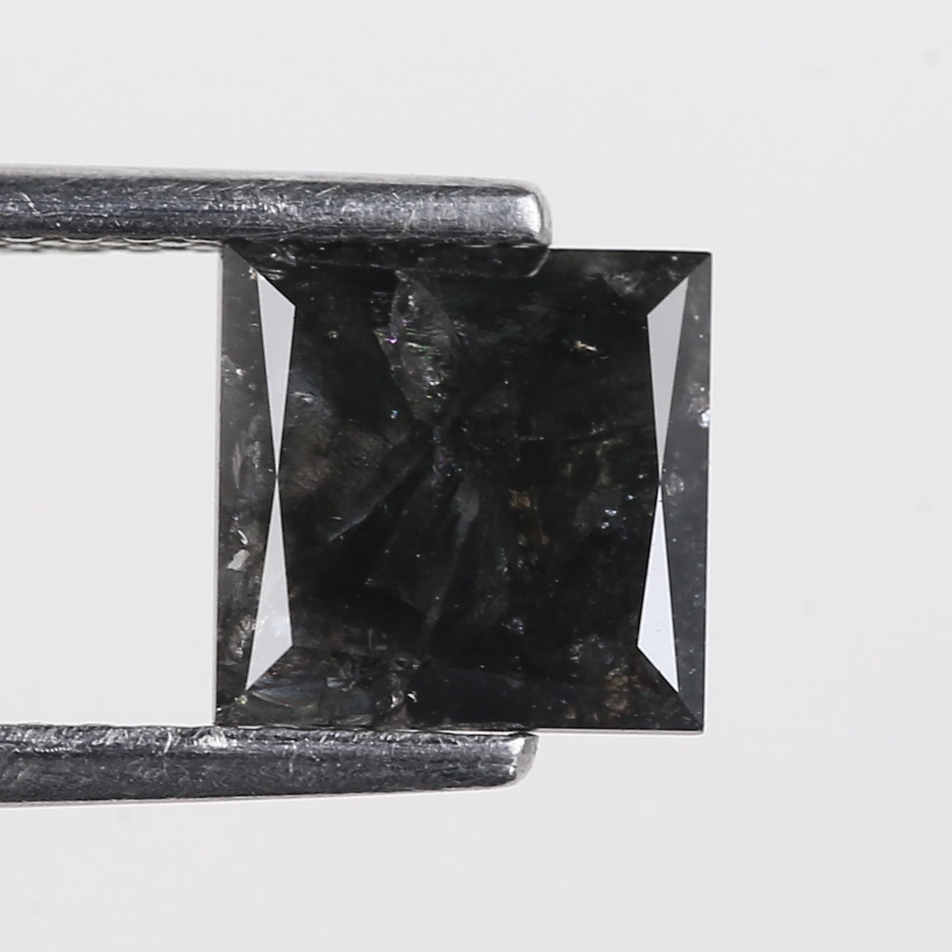 1.52 Ct Natural Black Princess Cut Salt and Pepper Diamond 6.47 MM