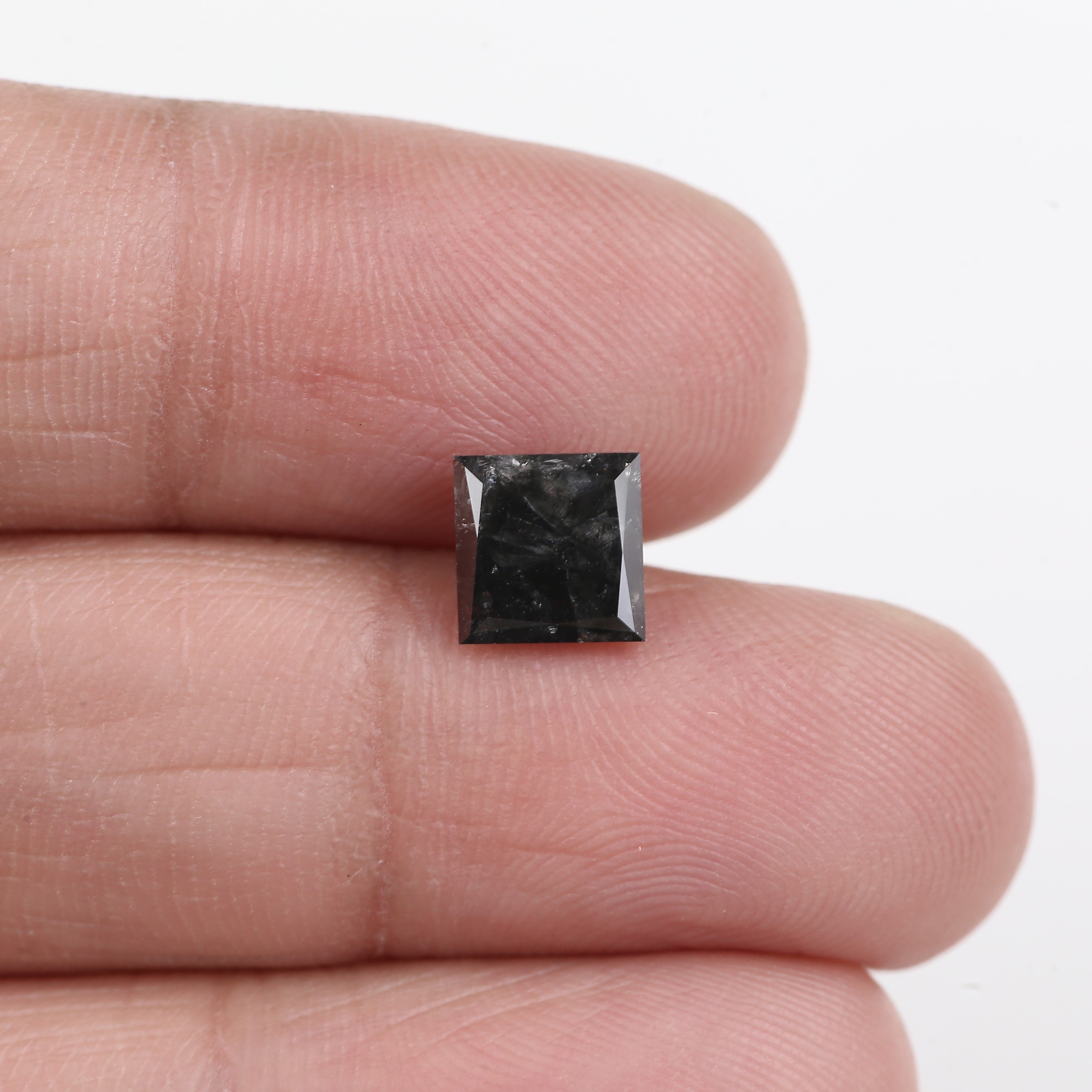 1.52 Ct Natural Black Princess Cut Salt and Pepper Diamond 6.47 MM