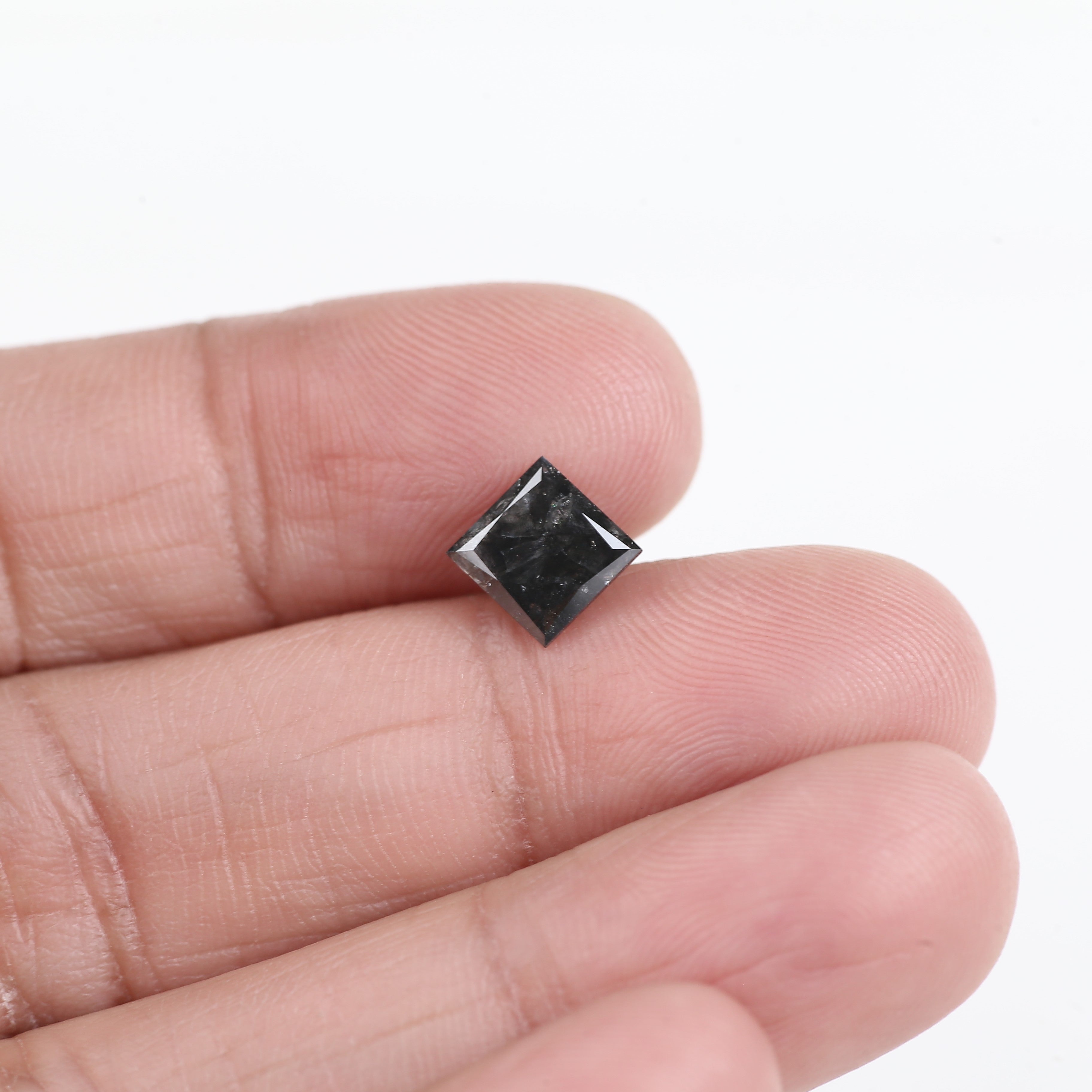 1.52 Ct Natural Black Princess Cut Salt and Pepper Diamond 6.47 MM