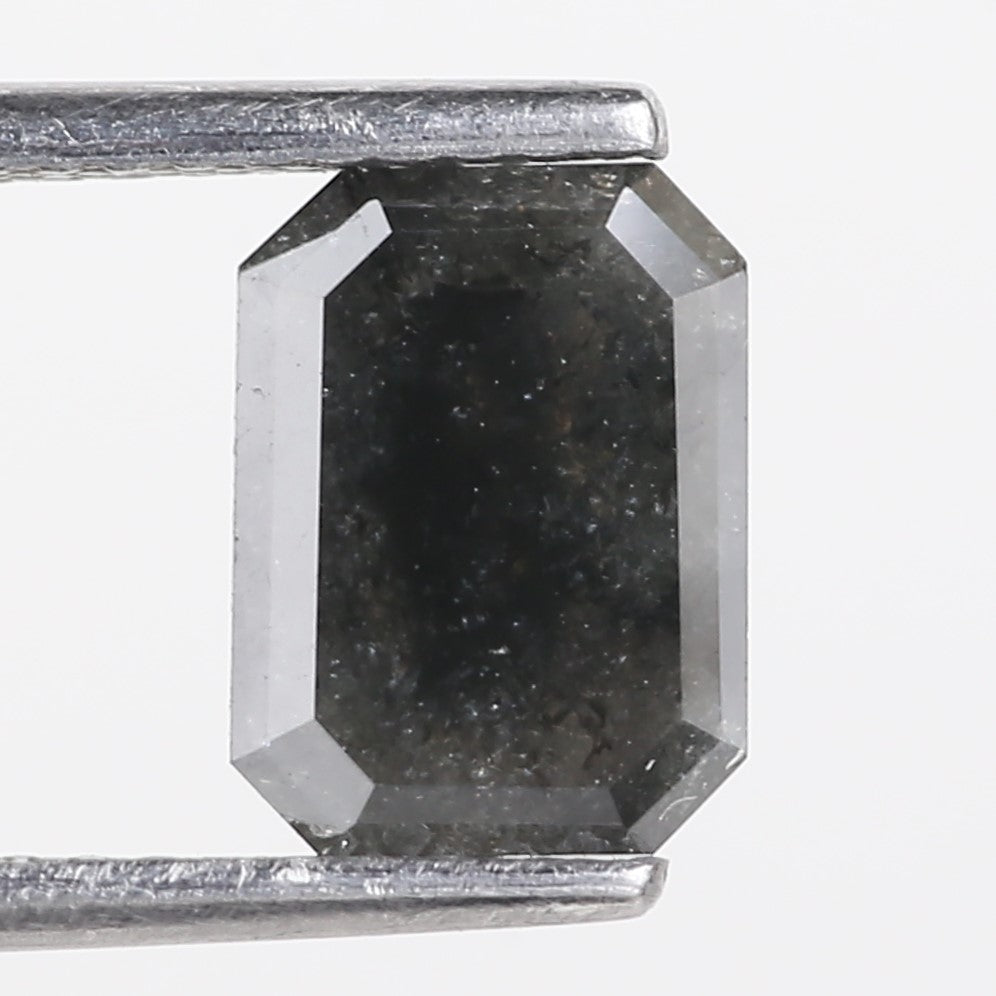 1.18 Carat Natural Black Emerald Cut Loose Salt and Pepper Diamond 7.97 MM