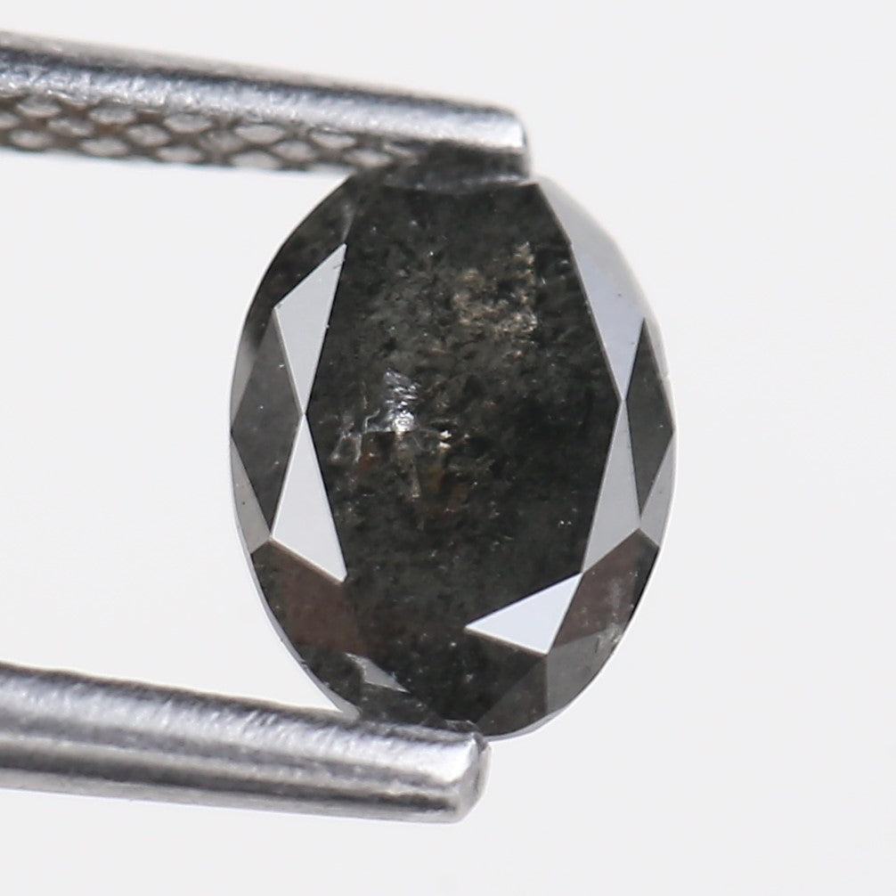 0.84 Carat Natural Black Oval Cut Salt Pepper Diamond 6.75 MM