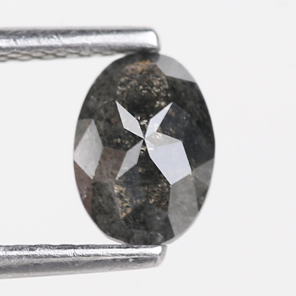 0.84 Carat Natural Black Oval Cut Salt Pepper Diamond 6.75 MM