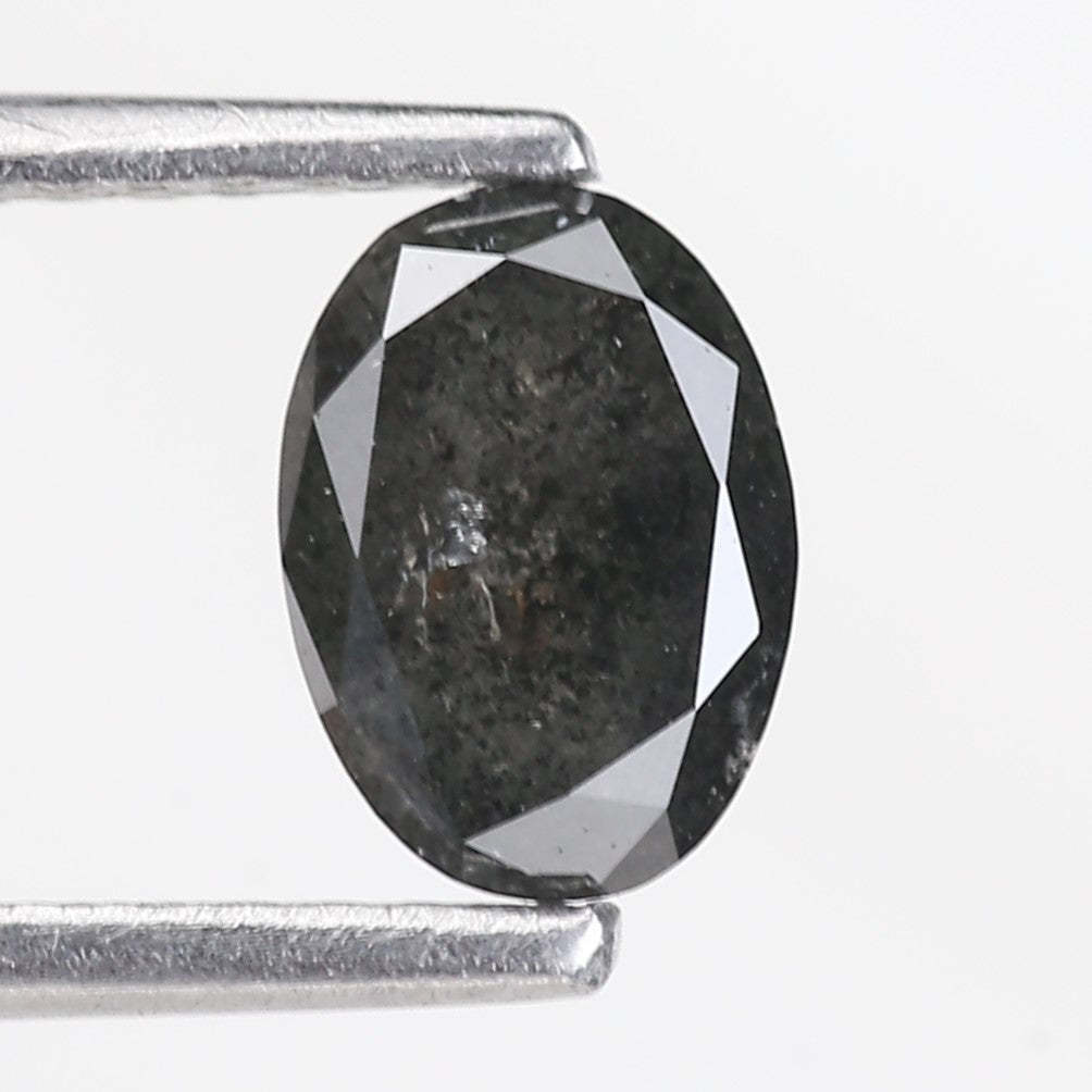 0.84 Carat Natural Black Oval Cut Salt Pepper Diamond 6.75 MM
