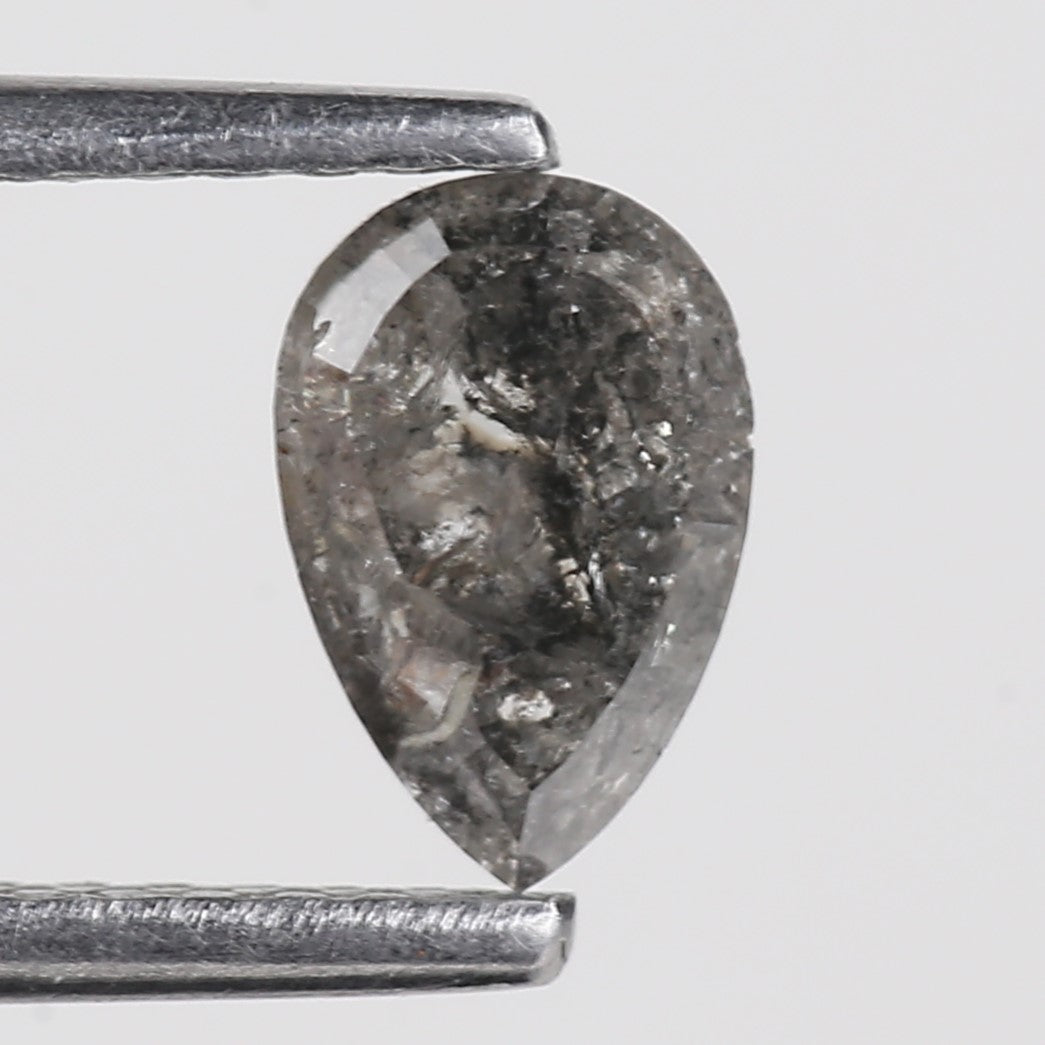 0.66 Ct Natural Salt and Pepper Grey Pear Cut Loose Diamond 6.67 MM