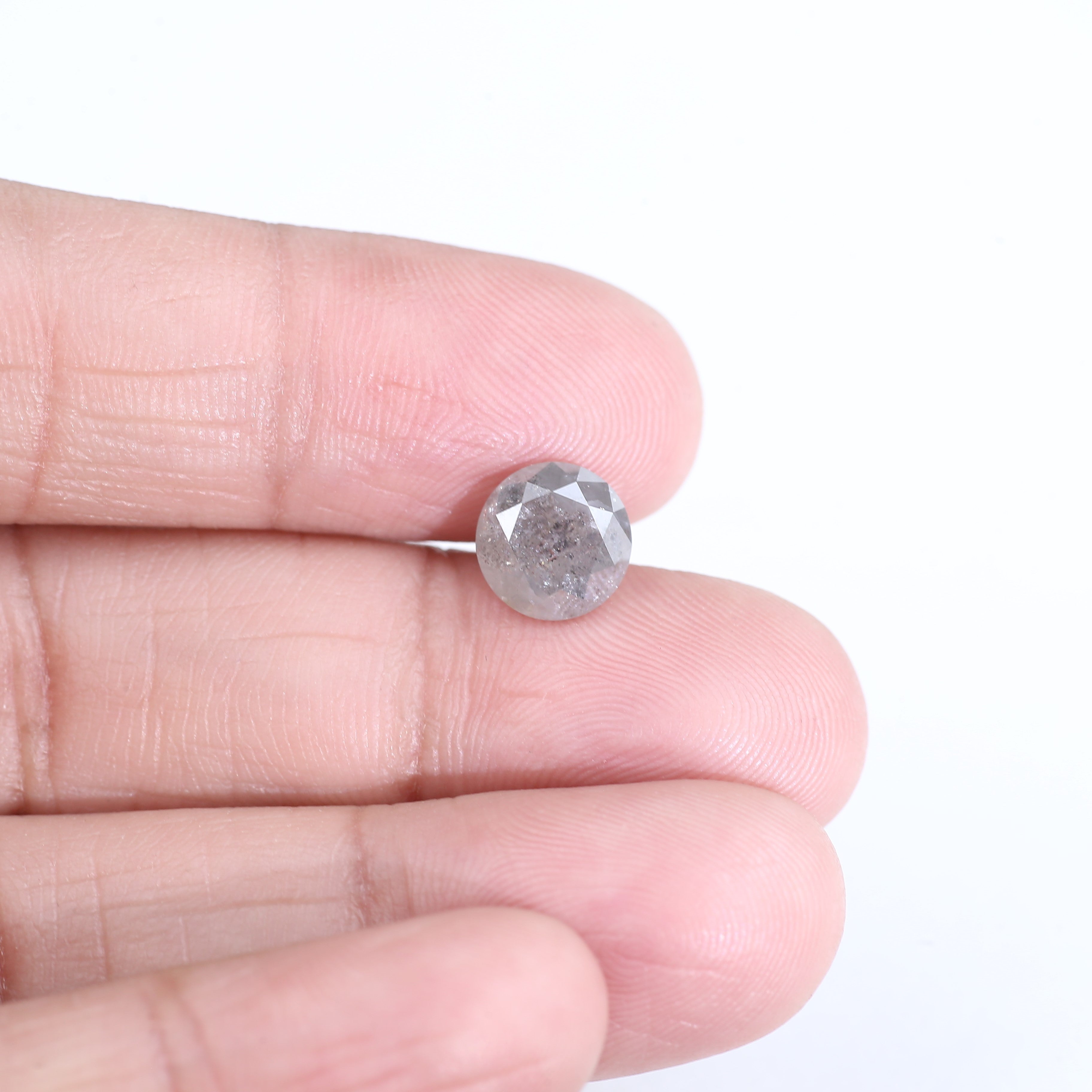 2.48 Carat Natural Salt And Pepper Round Cut Gray Diamond 7.92 MM