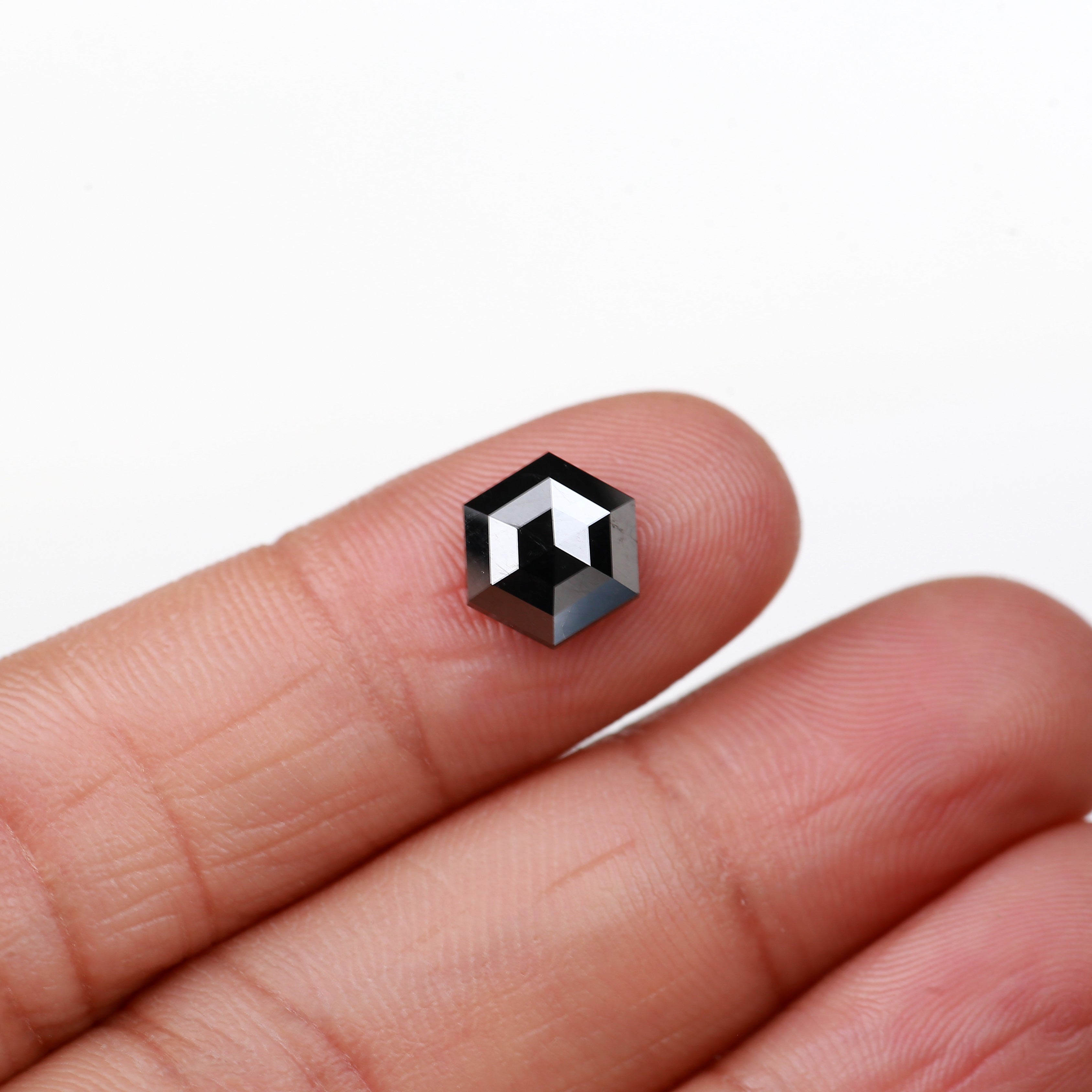 1.73 Carat Natural Hexagon Step Cut Black Diamond 7.90 MM
