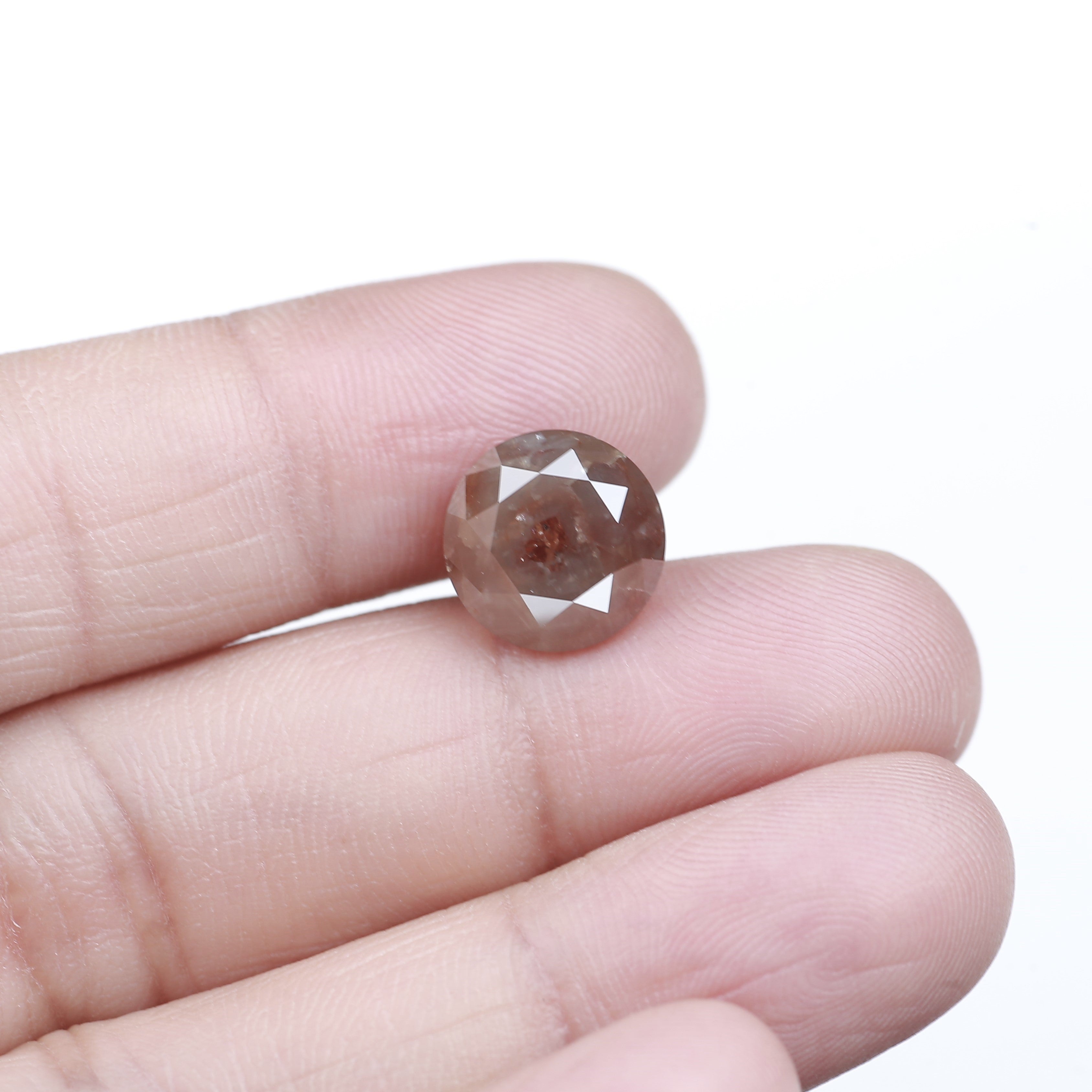 6.82 Carat Natural Peach Round Cut Salt & Pepper Diamond 10.80 MM