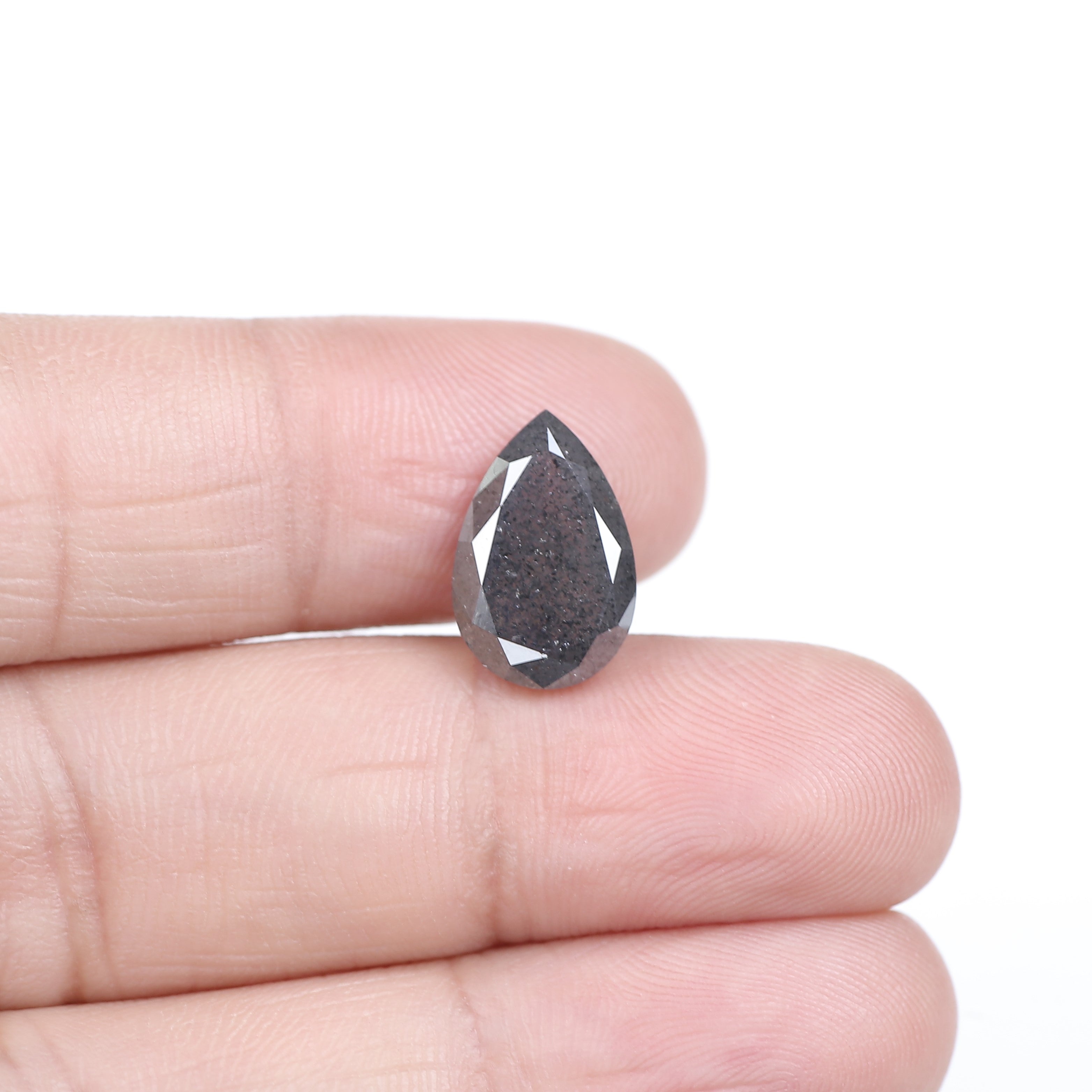 4 Carat Salt and Pepper Diamond Pear Double Rose Cut Natural Gray