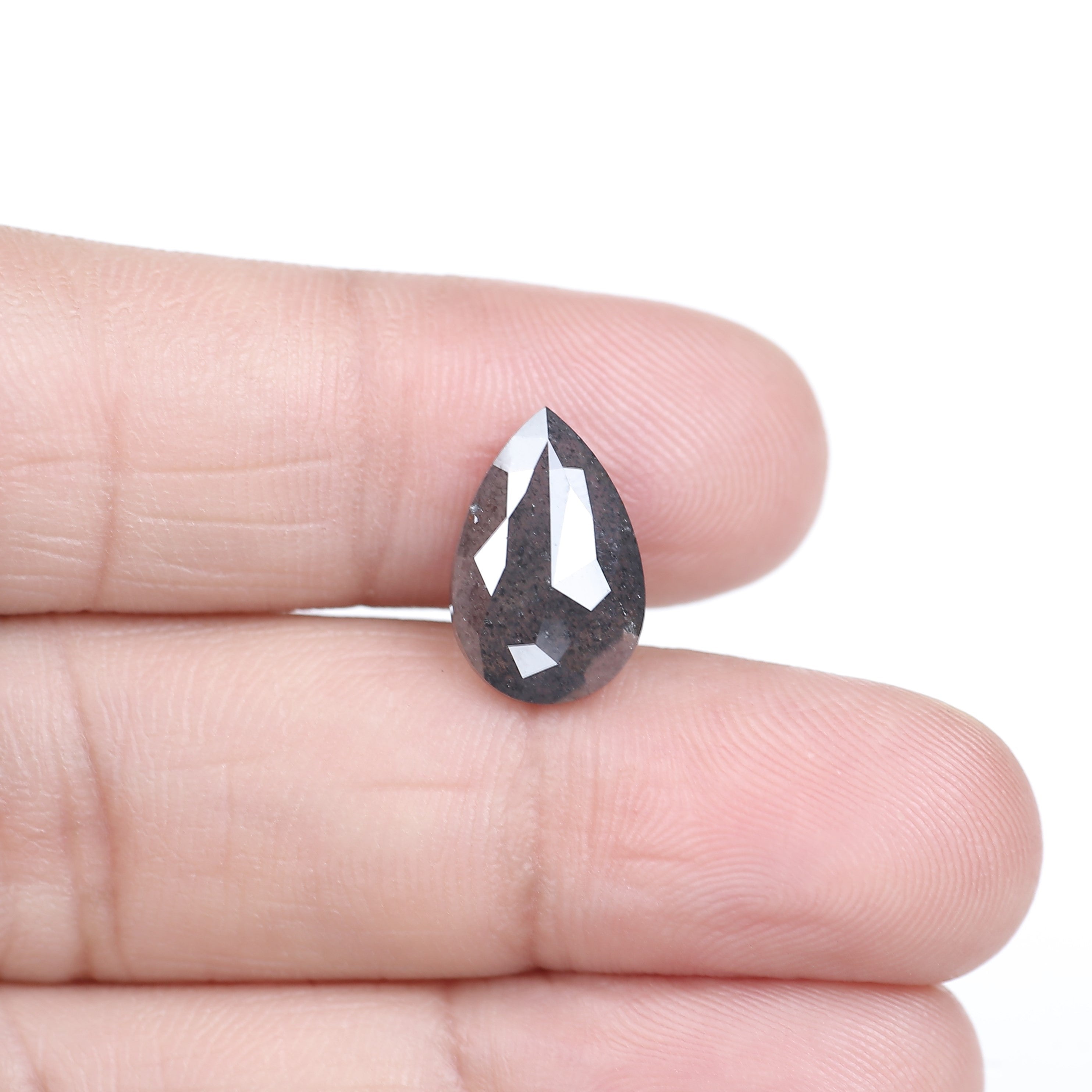 4 Carat Salt and Pepper Diamond Pear Double Rose Cut Natural Gray