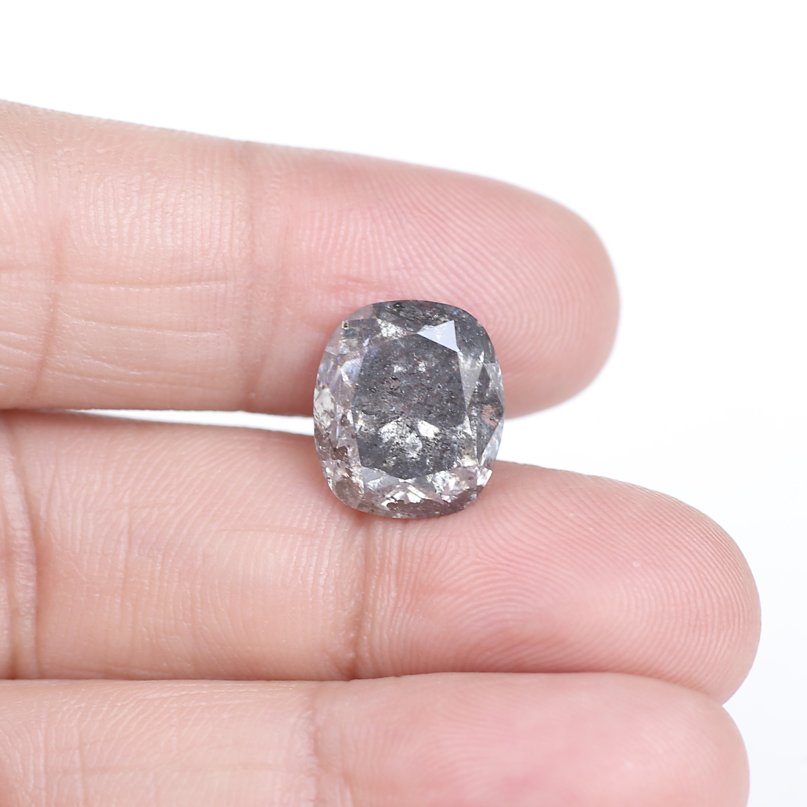 7 Carat Salt and Pepper Diamond Cushion Cut Natural Gray