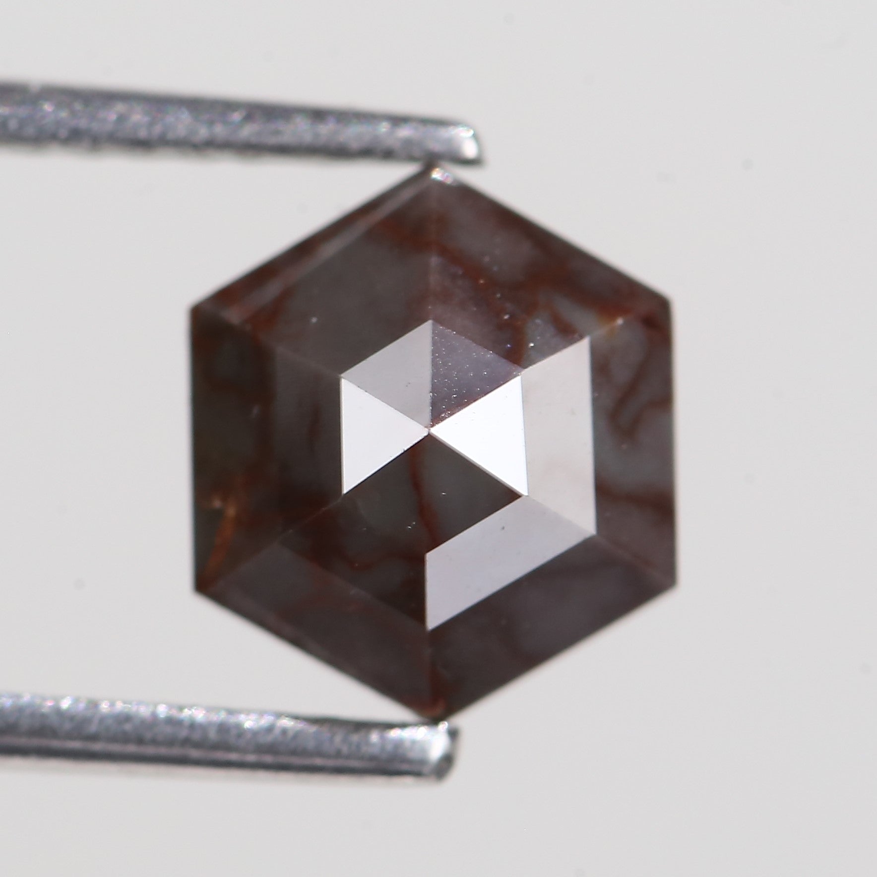 1.40 Carat Natural Hexagon Red Gray Diamond 6.98 MM