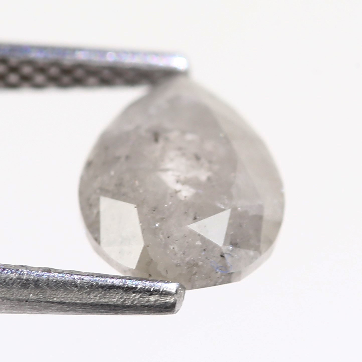 1.41 Carat Natural Brilliant Pear Rose Cut Gray Salt And Pepper Diamond 8.17 MM