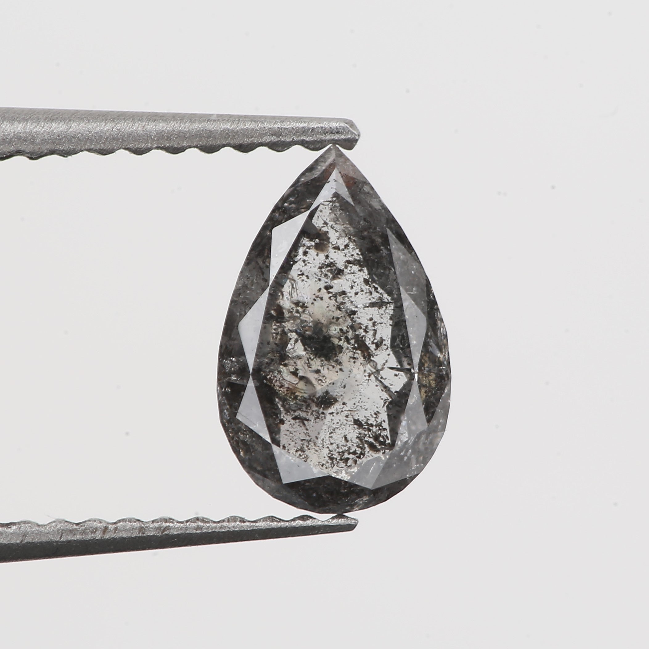 1.03 Carat 8.39 X 5.31 X 2.71 MM Natural Pear Rose Cut Fancy Gray Salt and Pepper Diamond For Engagement Ring - Blackdiamond