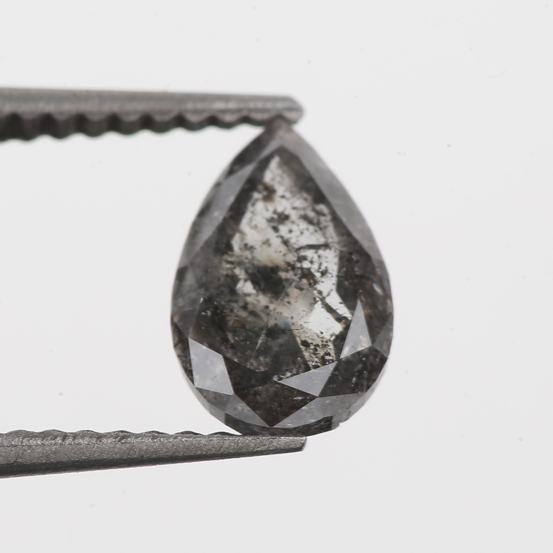 1.03 Carat 8.39 X 5.31 X 2.71 MM Natural Pear Rose Cut Fancy Gray Salt and Pepper Diamond For Engagement Ring - Blackdiamond