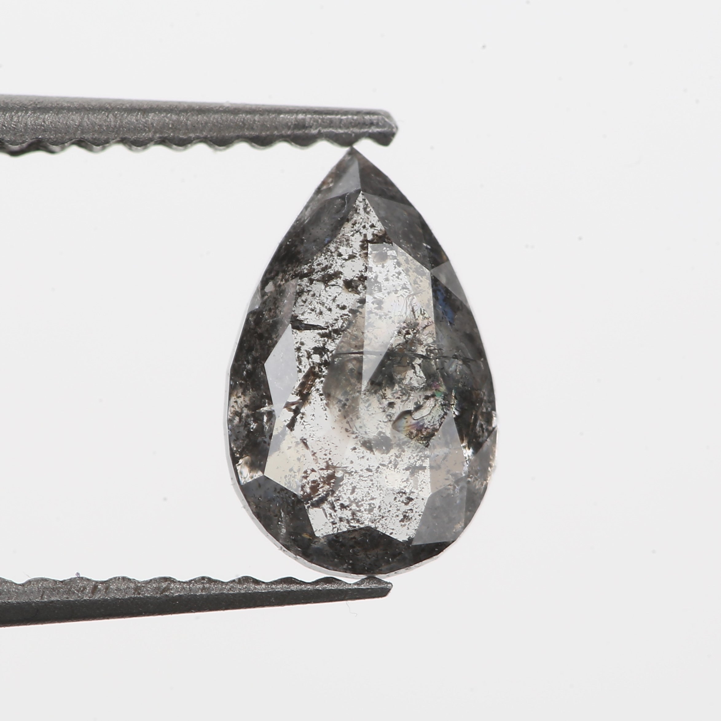 1.03 Carat 8.39 X 5.31 X 2.71 MM Natural Pear Rose Cut Fancy Gray Salt and Pepper Diamond For Engagement Ring - Blackdiamond