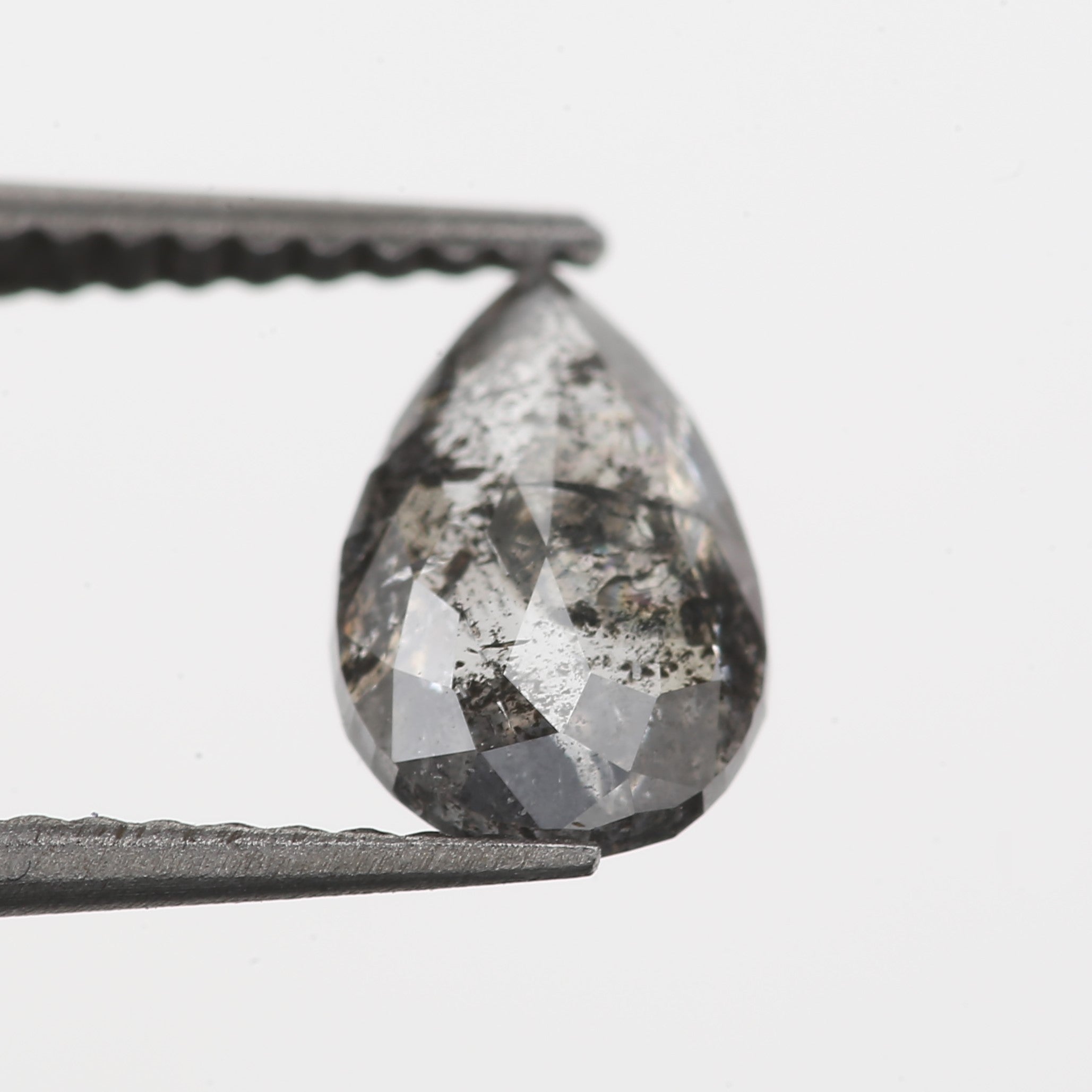 1.03 Carat 8.39 X 5.31 X 2.71 MM Natural Pear Rose Cut Fancy Gray Salt and Pepper Diamond For Engagement Ring - Blackdiamond