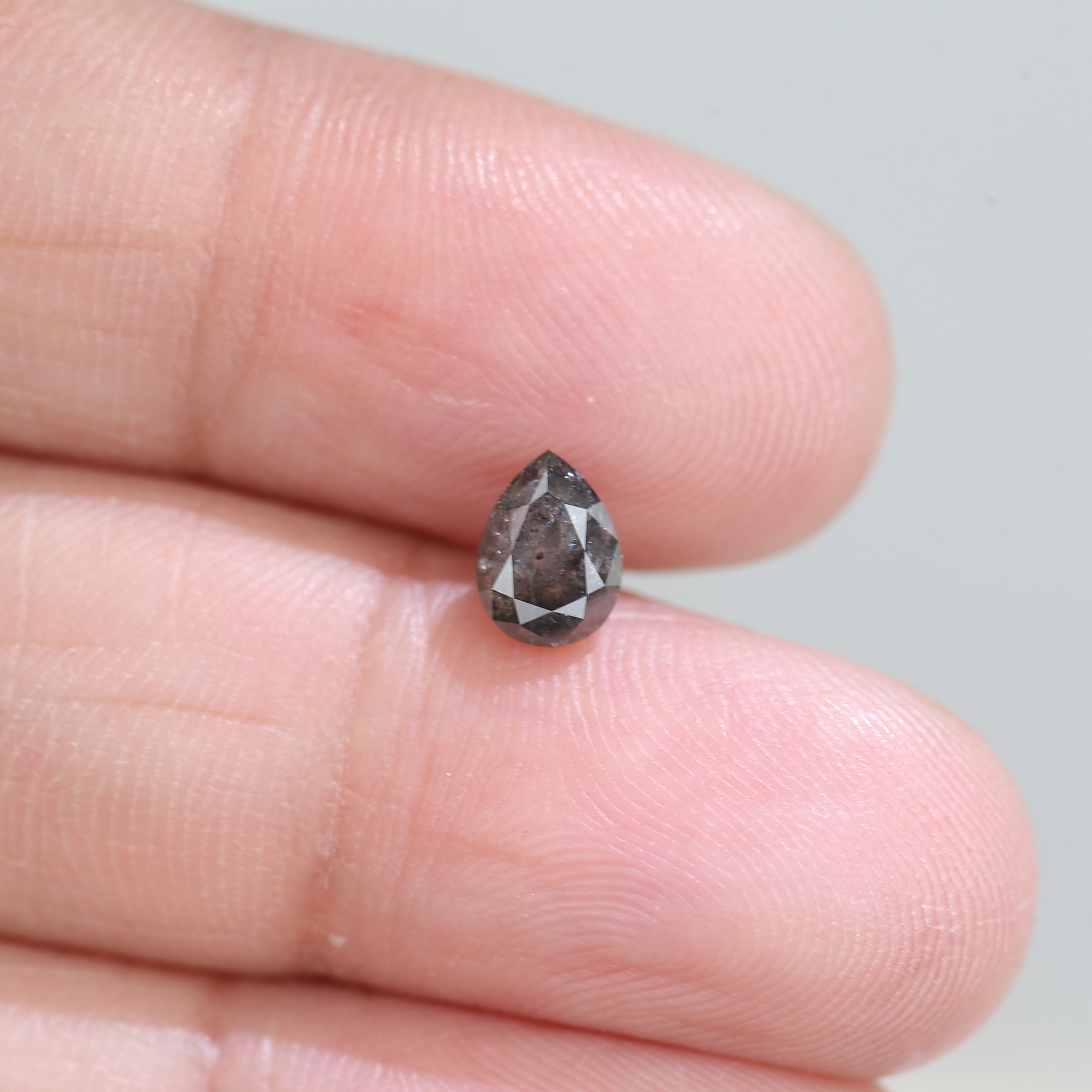 0.88 Carat Natural Gray Brilliant Pear Salt And Pepper Diamond 6.47 MM