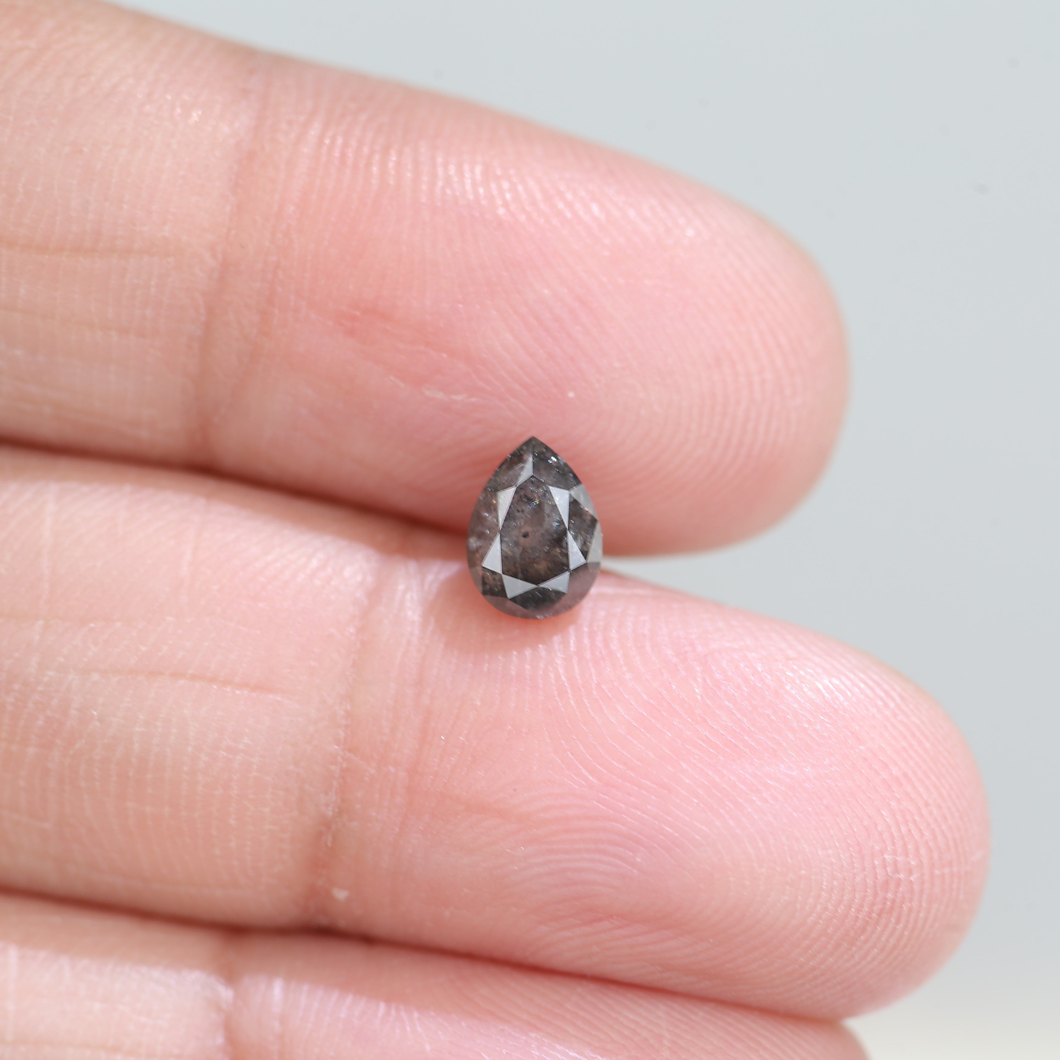 0.88 Carat Natural Gray Brilliant Pear Salt And Pepper Diamond 6.47 MM