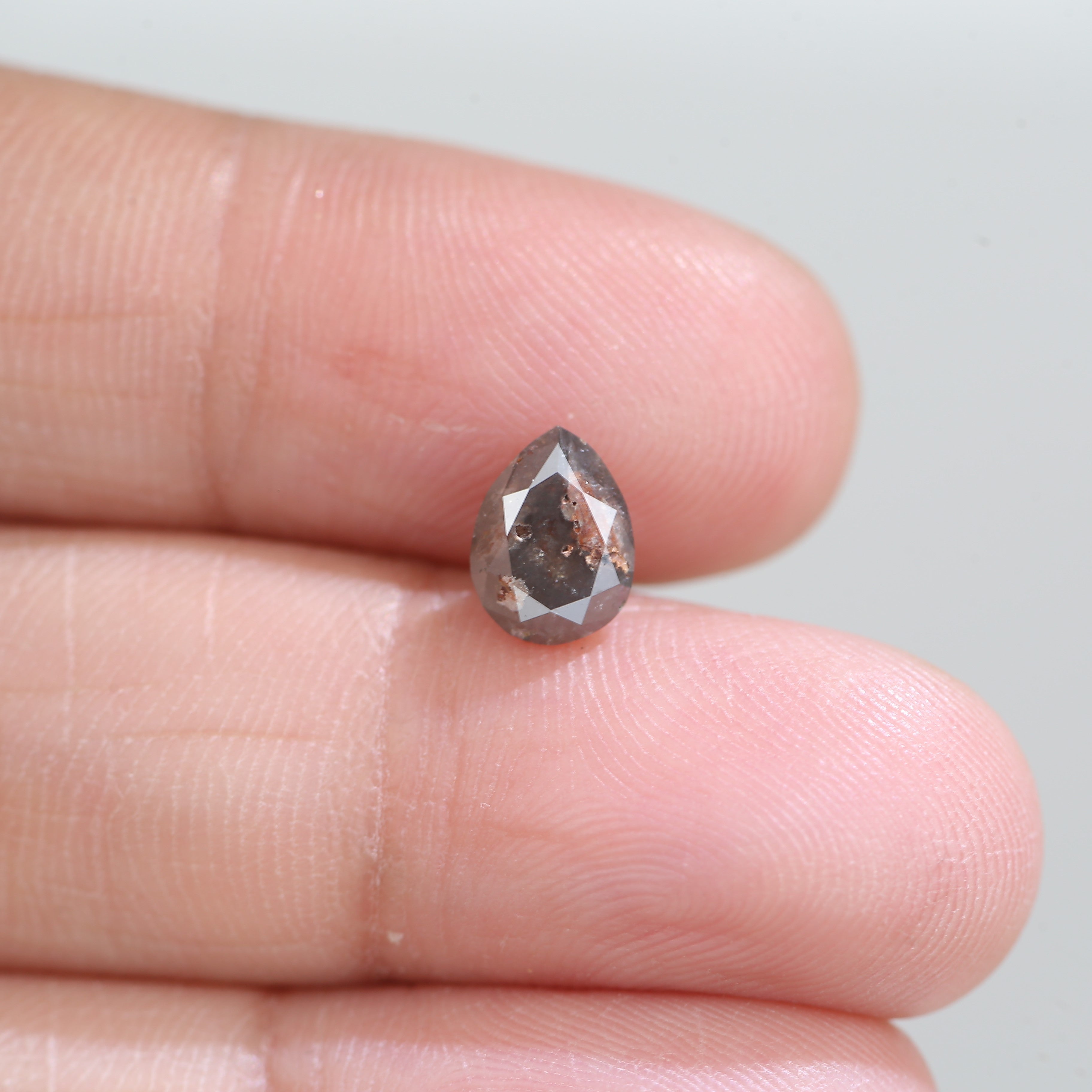 1.32 Carat Natural Raw Pear Cut Gray Salt And Pepper Diamond 7.73 MM