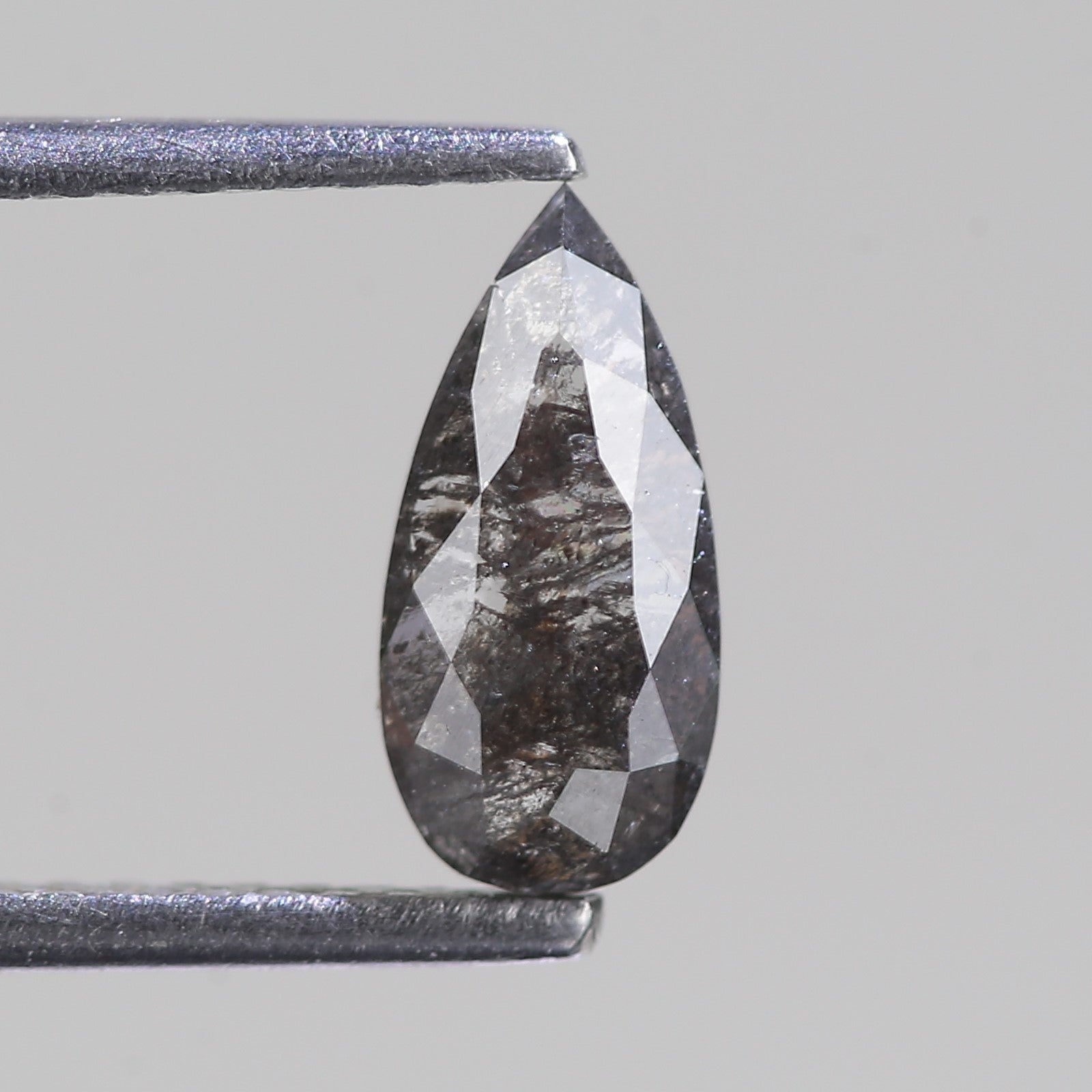0.74 Carat Salt and Pepper Rose Cut Diamond Pear 9.20 MM