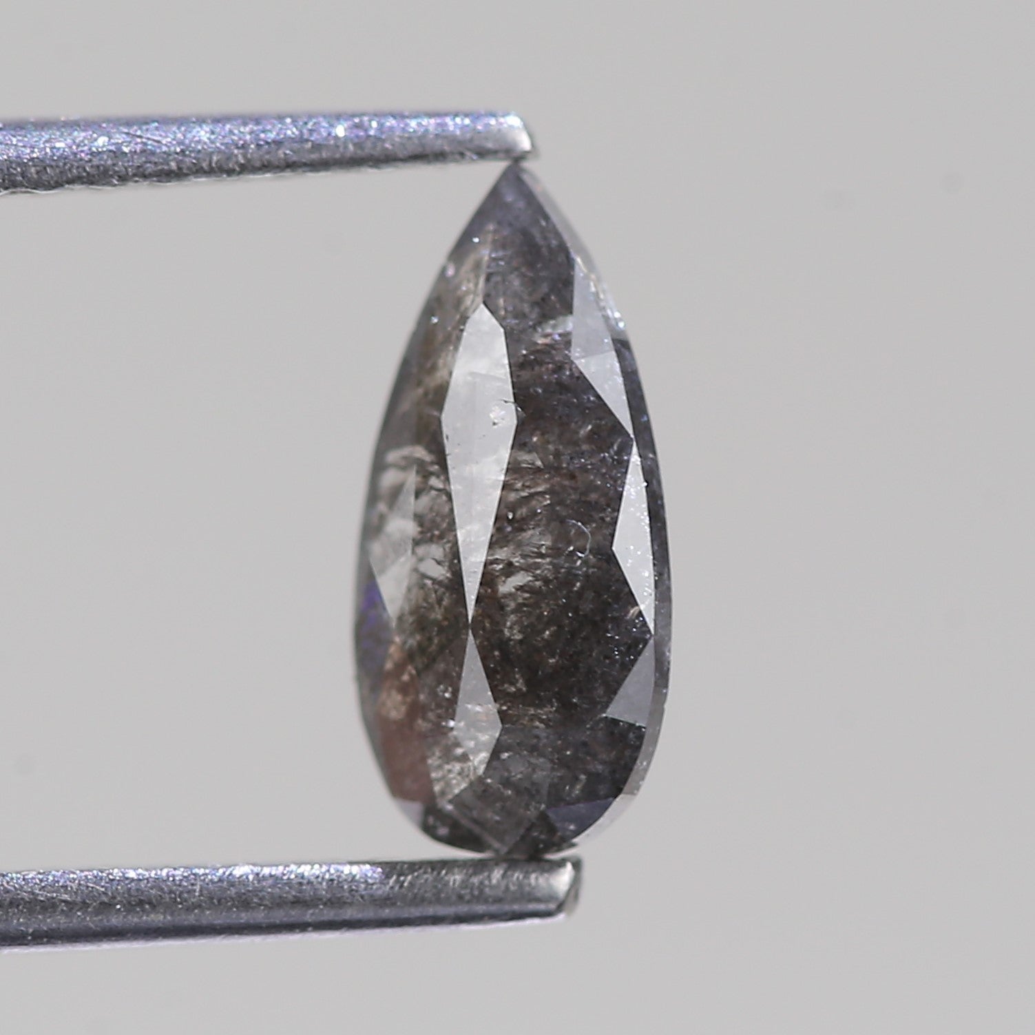 0.74 Carat Salt and Pepper Rose Cut Diamond Pear 9.20 MM