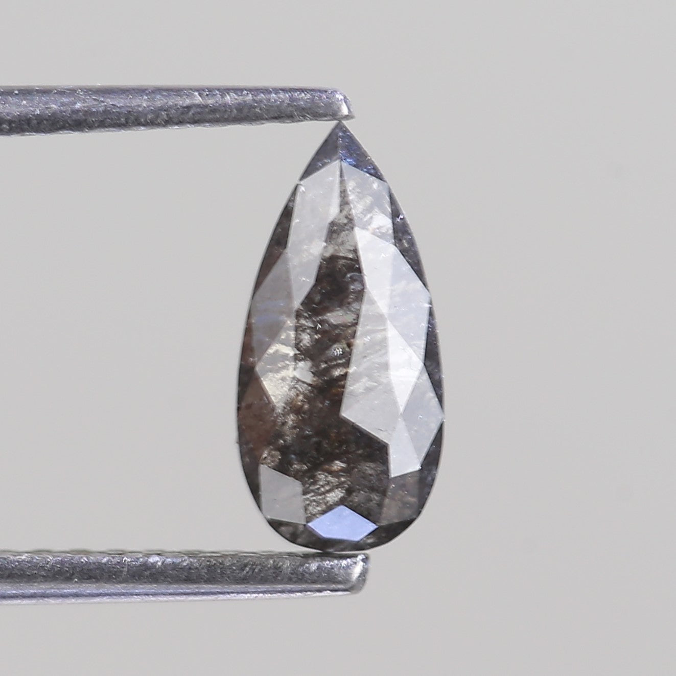 0.74 Carat Salt and Pepper Rose Cut Diamond Pear 9.20 MM