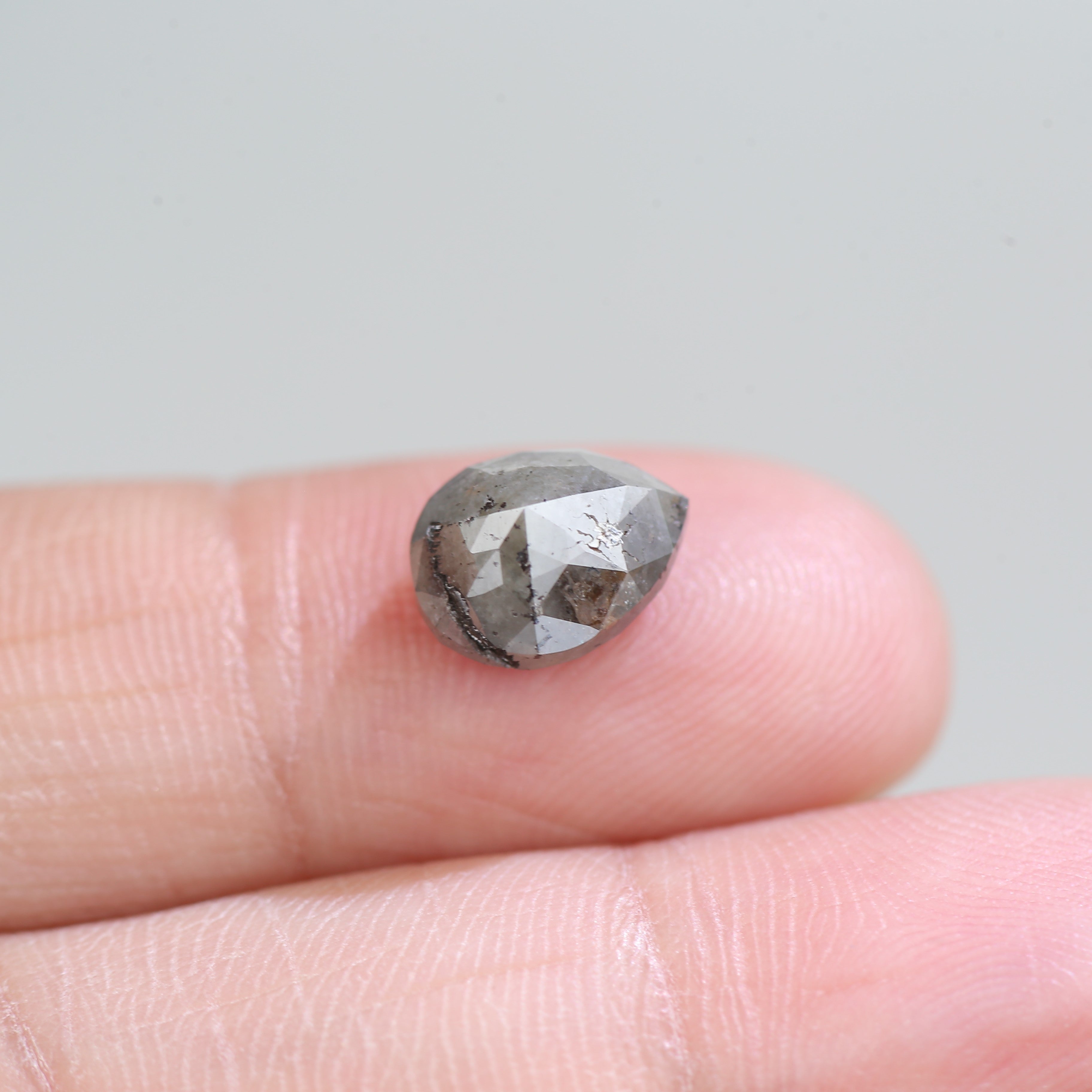 2.86 Carat Natural Pear Cut Gray Salt And Pepper Diamond 9.41 MM