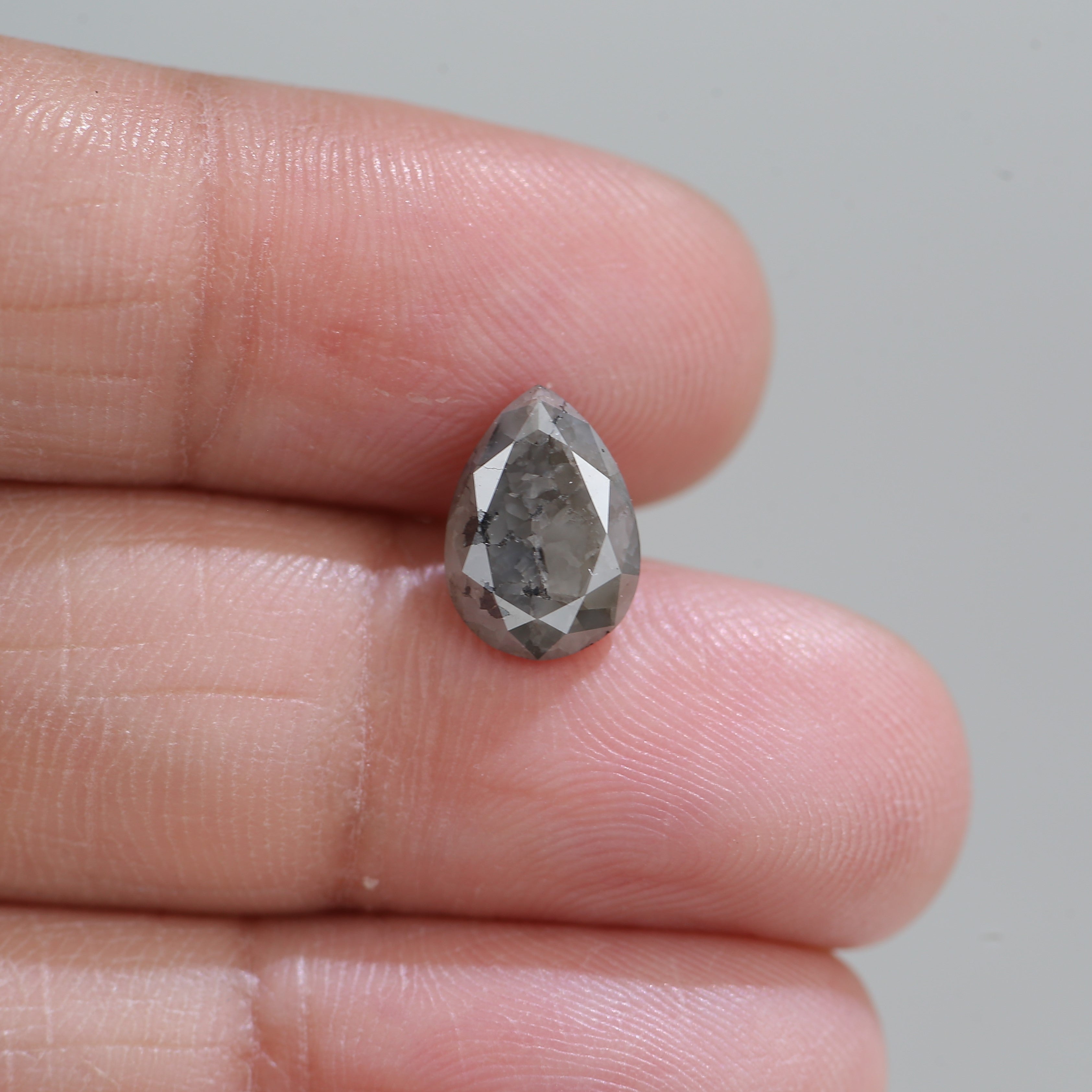 2.40 Carat Natural Salt And Pepper Pear Raw Diamond 10.12 MM