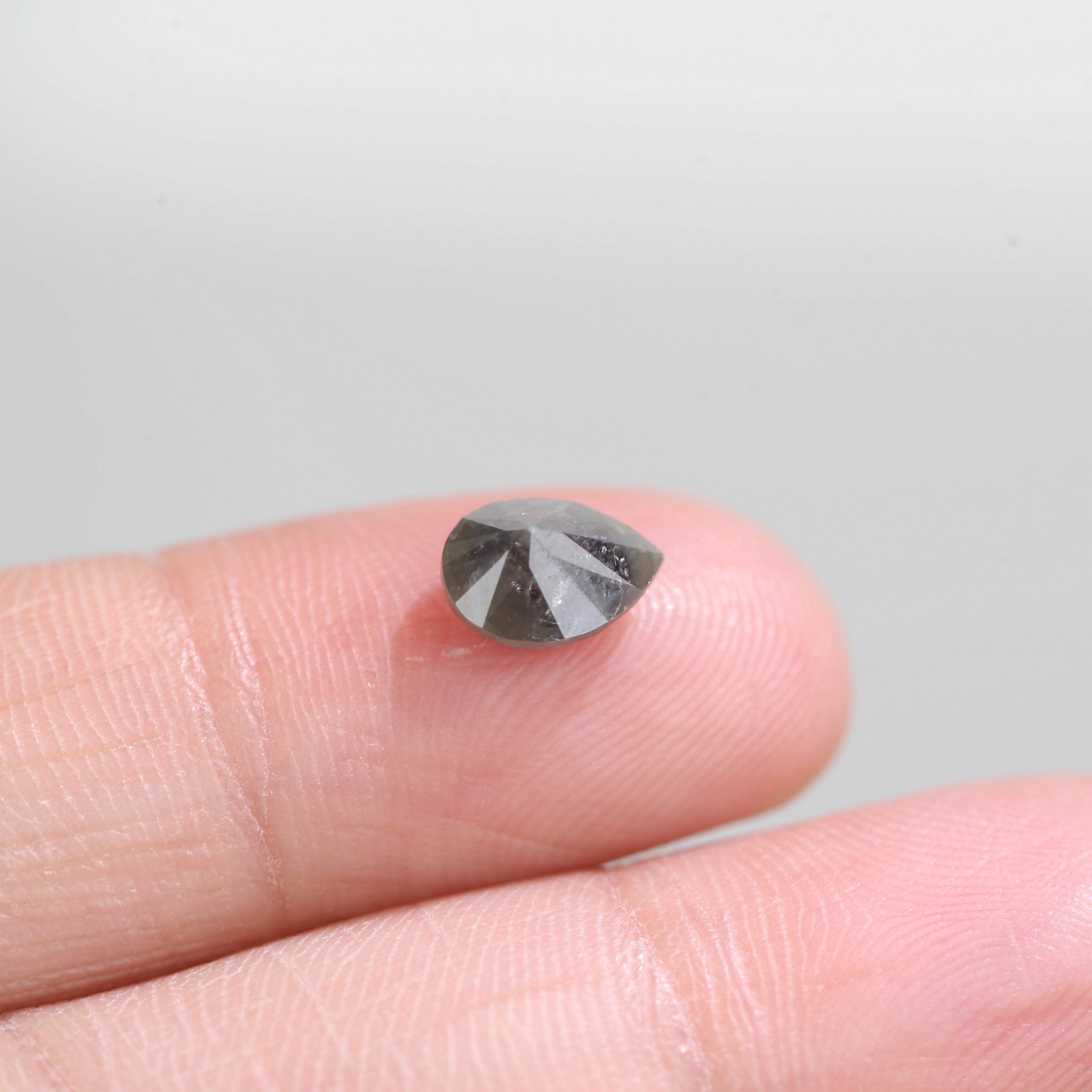 1.32 Carat Natural Salt And Pepper Pear Shape Gray Green Diamond 7.78 MM