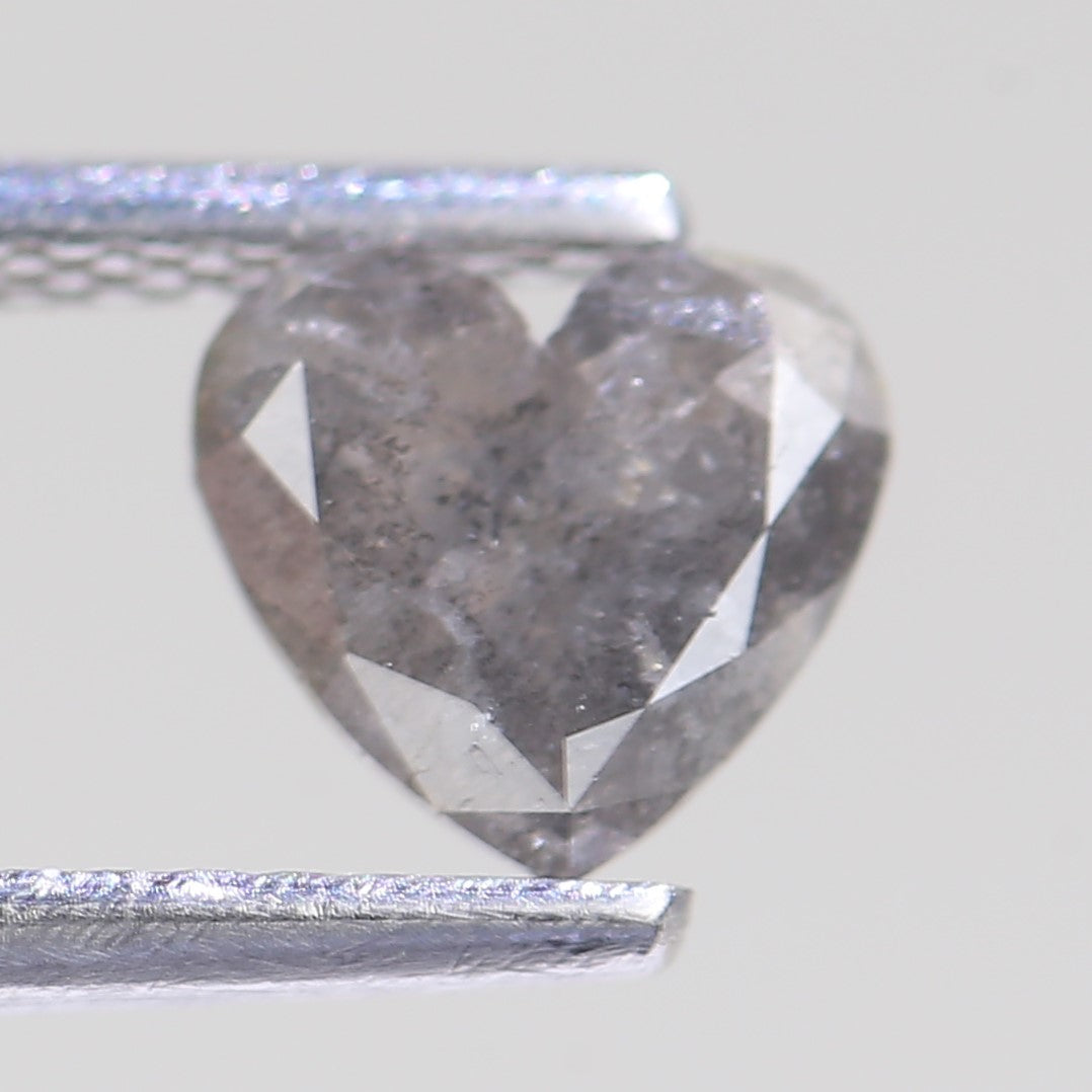 0.74 Carat Natural Salt And Pepper Heart Cut Grey Diamond 5.74 MM