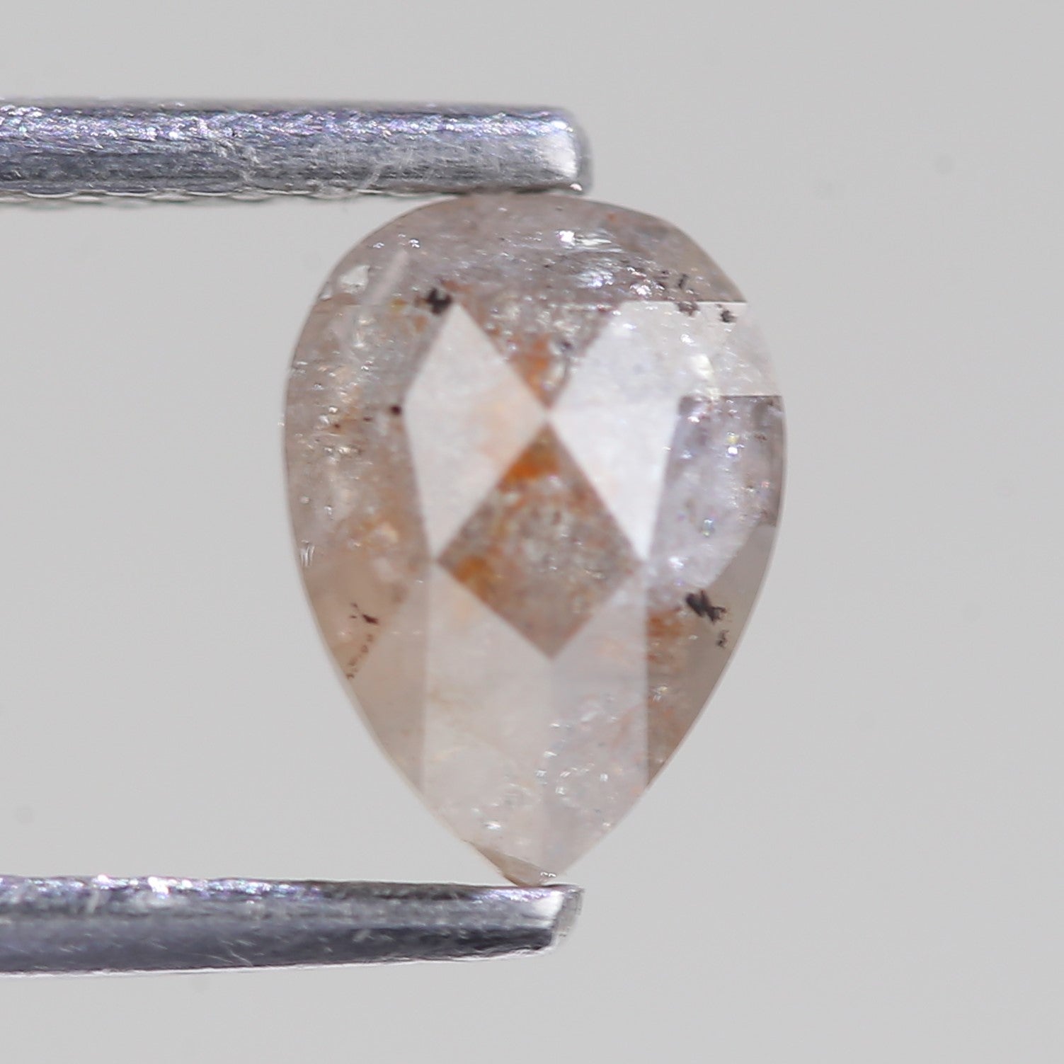 0.86 Carat Natural Peach Gray Pear Cut Salt And Pepper Diamond 6.93 MM