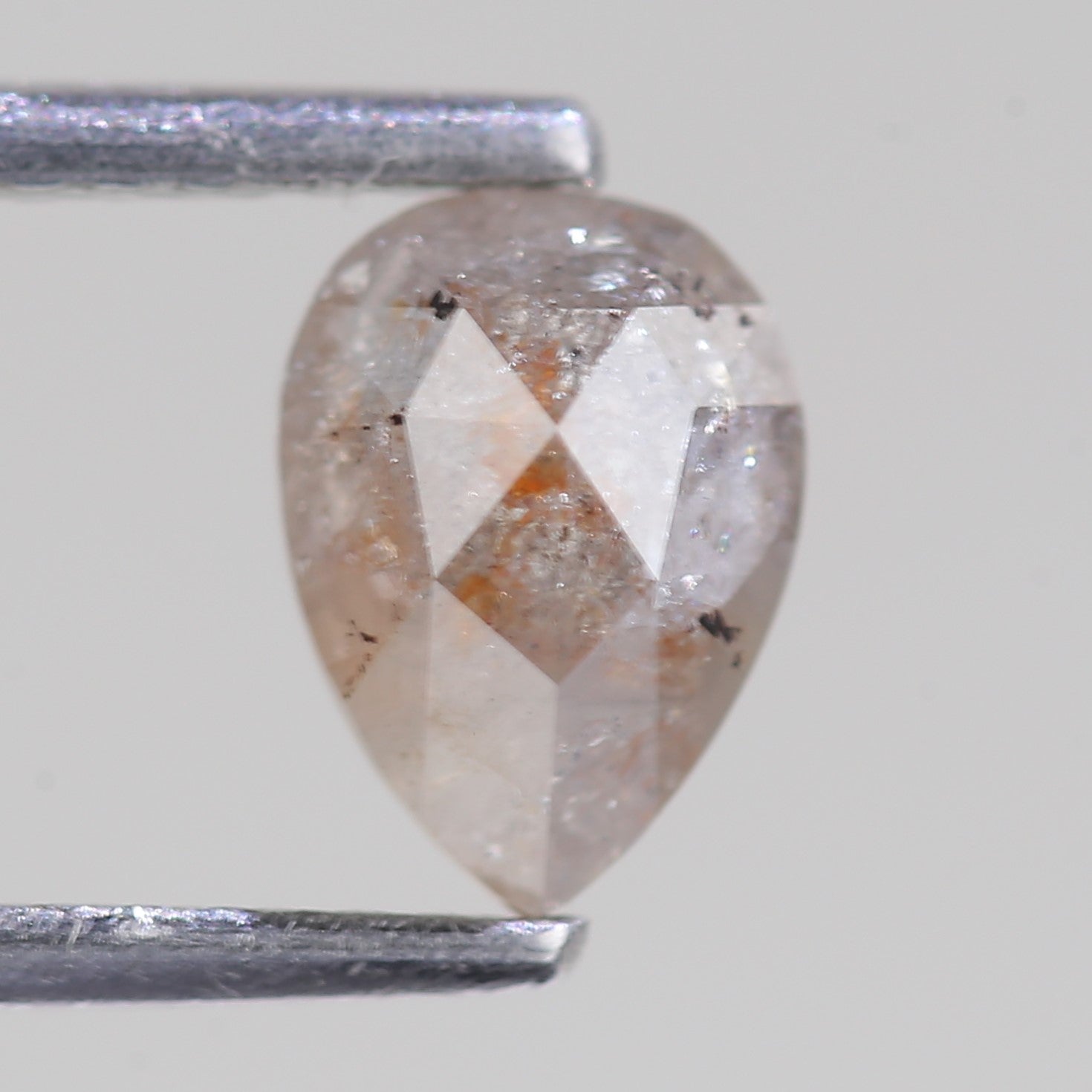 0.86 Carat Natural Peach Gray Pear Cut Salt And Pepper Diamond 6.93 MM