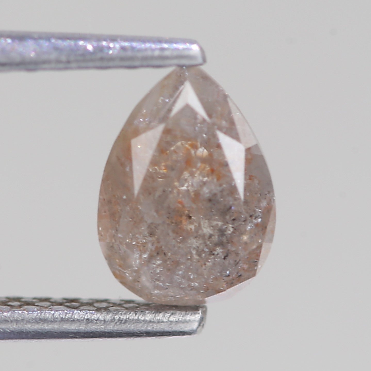 0.86 Carat Natural Peach Gray Pear Cut Salt And Pepper Diamond 6.93 MM