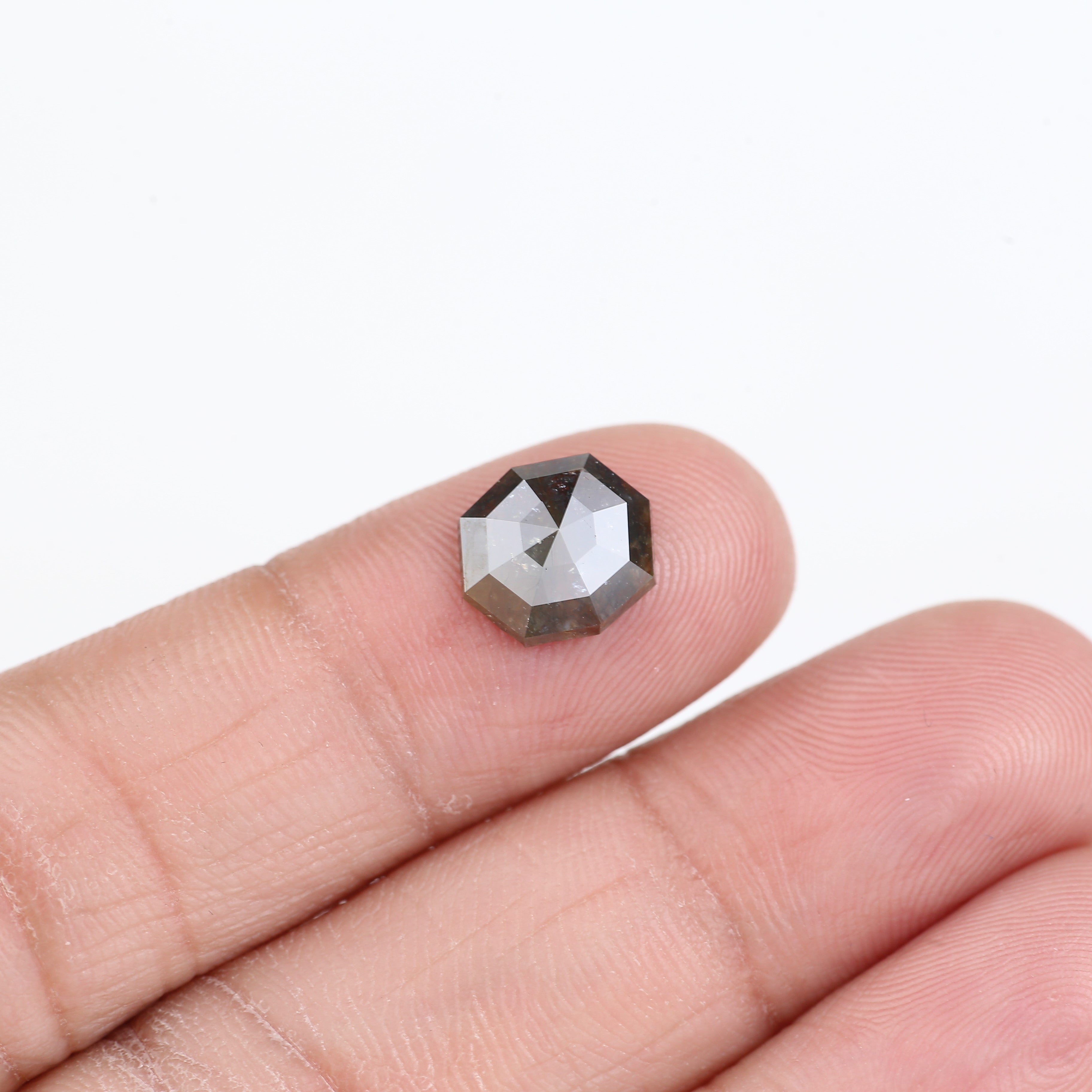 2.01 Carat Natural Gray Hexagon Cut Salt And Pepper Diamond 9.80 MM