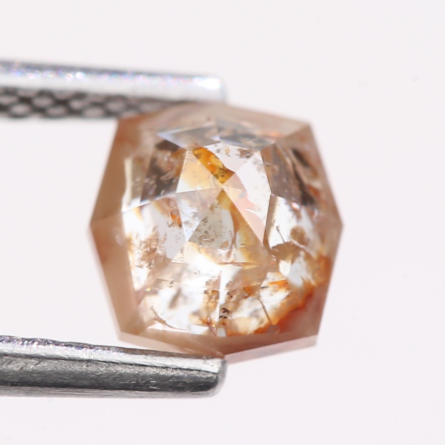 1.08 Carat Natural Light Orange Hexagon Cut Salt And Pepper Diamond 6.20 MM