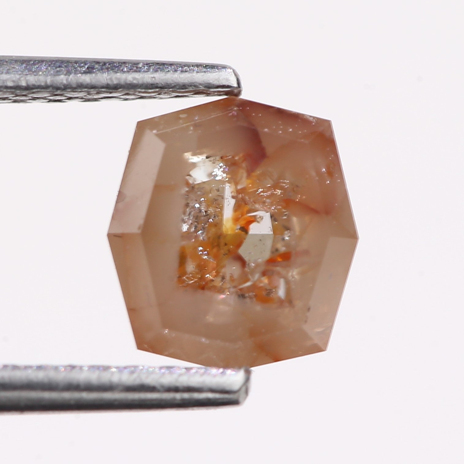 1.08 Carat Natural Light Orange Hexagon Cut Salt And Pepper Diamond 6.20 MM