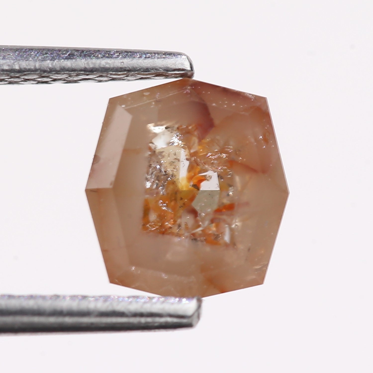 1.08 Carat Natural Light Orange Hexagon Cut Salt And Pepper Diamond 6.20 MM