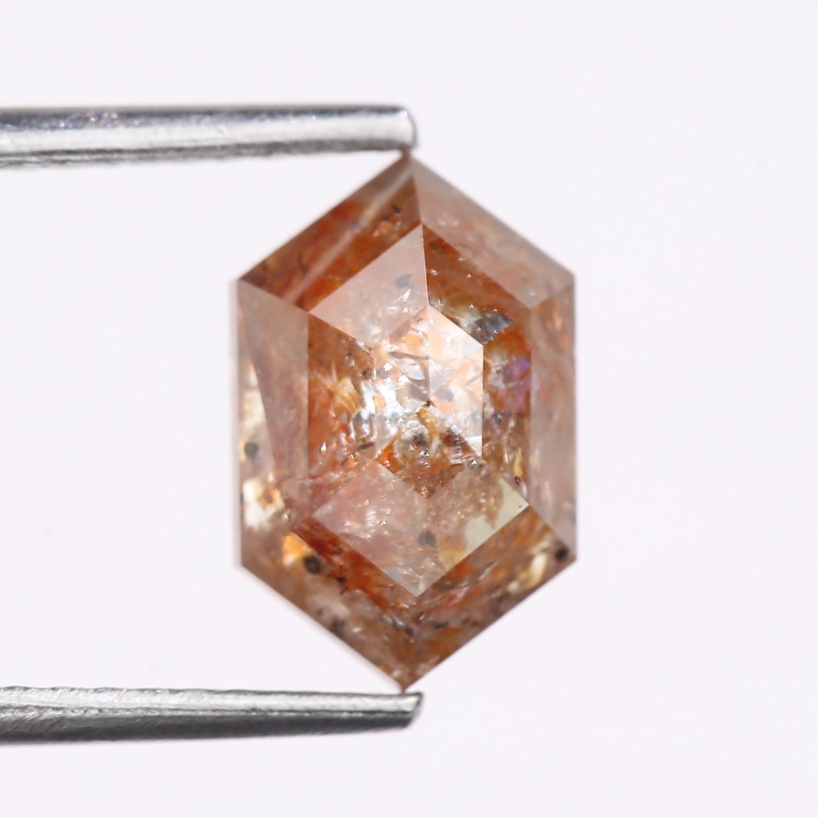 2.43 Carat Natural Red Orange Hexagon Cut Salt And Pepper Diamond 9.88 MM