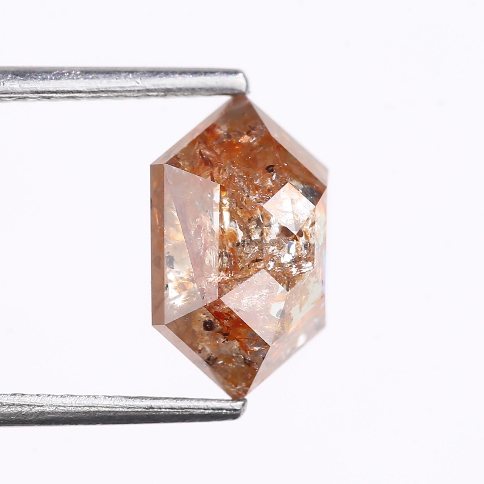 2.43 Carat Natural Red Orange Hexagon Cut Salt And Pepper Diamond 9.88 MM