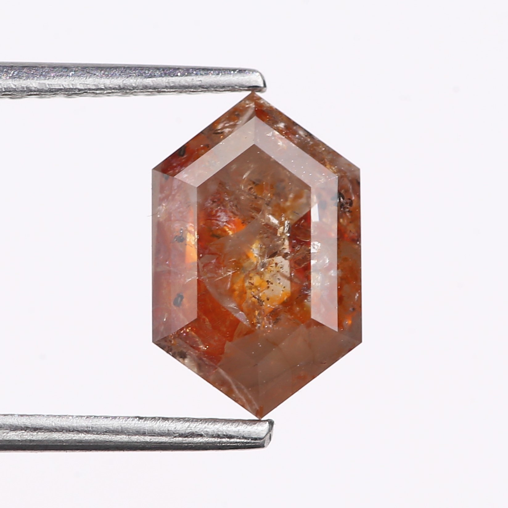 2.43 Carat Natural Red Orange Hexagon Cut Salt And Pepper Diamond 9.88 MM