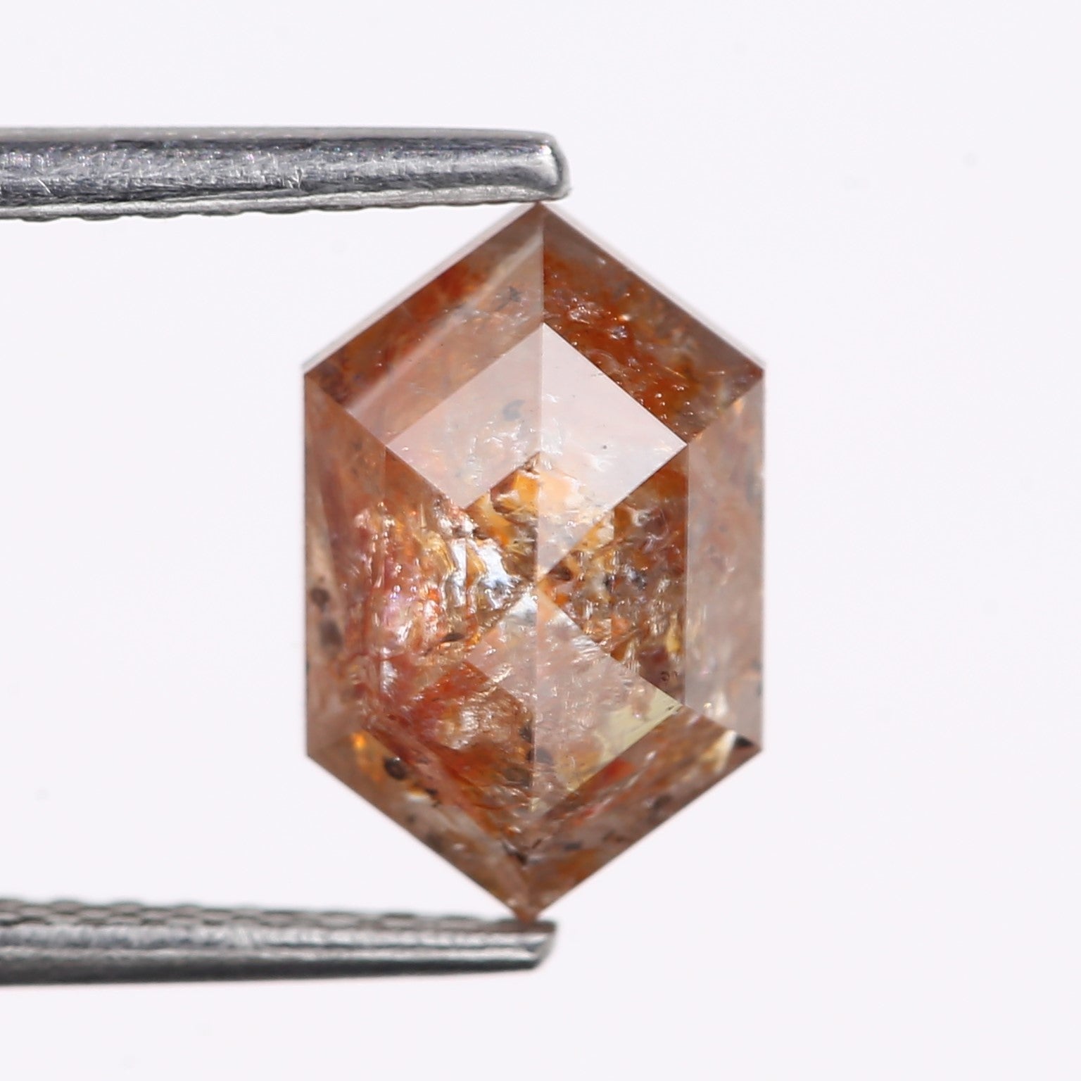 2.43 Carat Natural Red Orange Hexagon Cut Salt And Pepper Diamond 9.88 MM