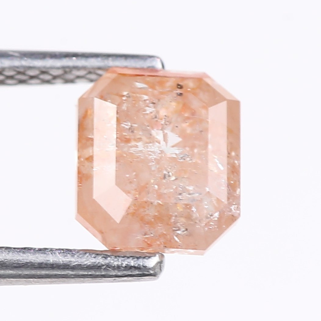 1.57 Carat Natural Orange Emerald Cut Salt And Pepper Diamond 6.10 MM