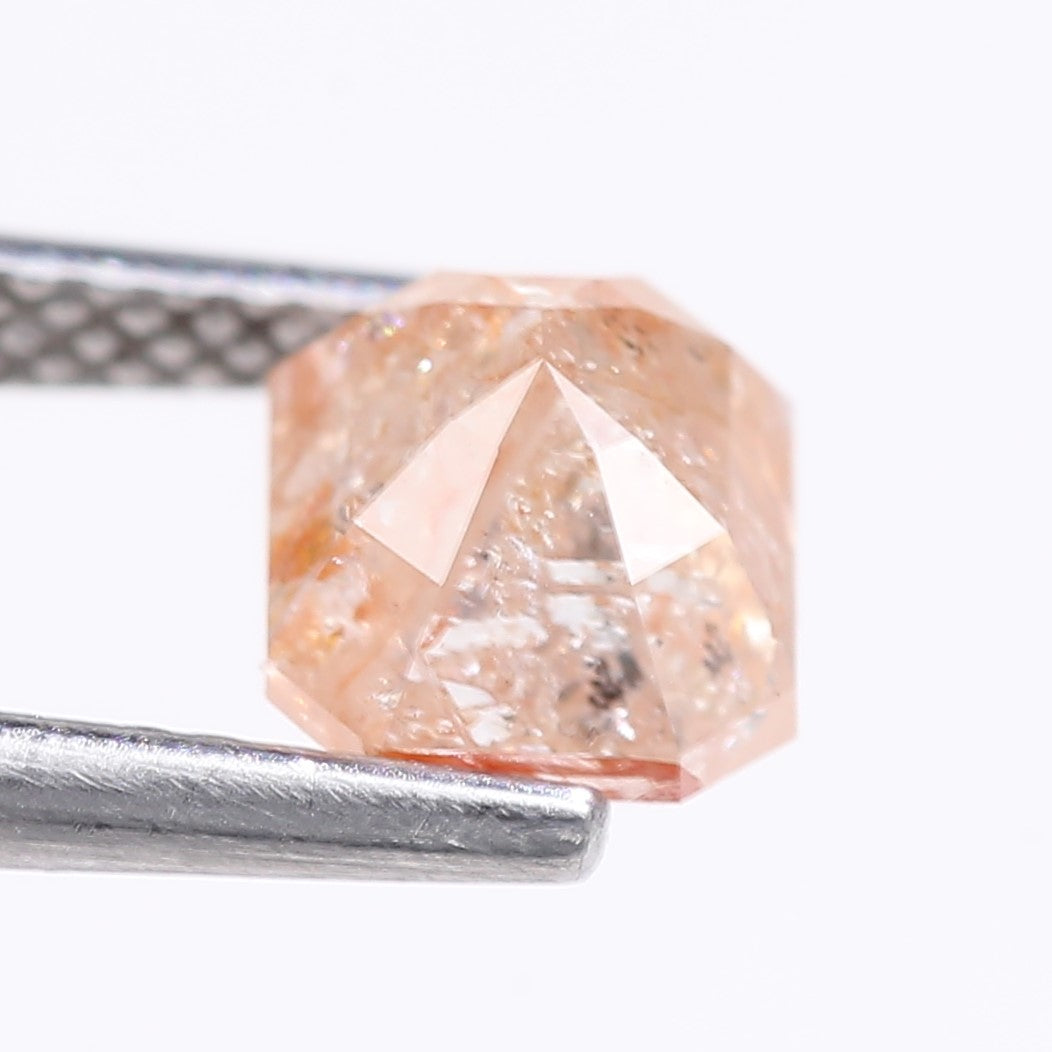 1.57 Carat Natural Orange Emerald Cut Salt And Pepper Diamond 6.10 MM