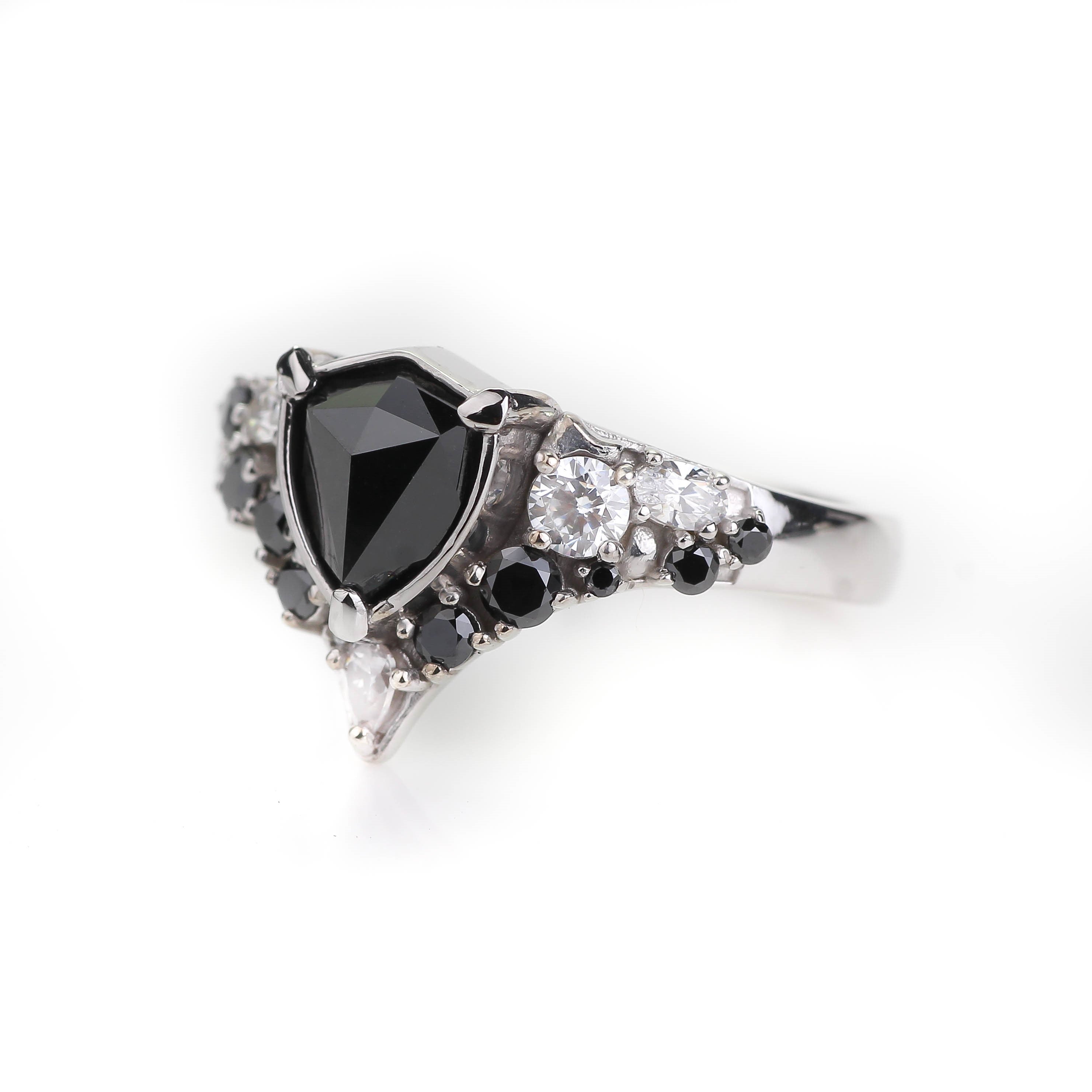 2 Carat Shield Black Diamond Pave Ring 14K White Gold