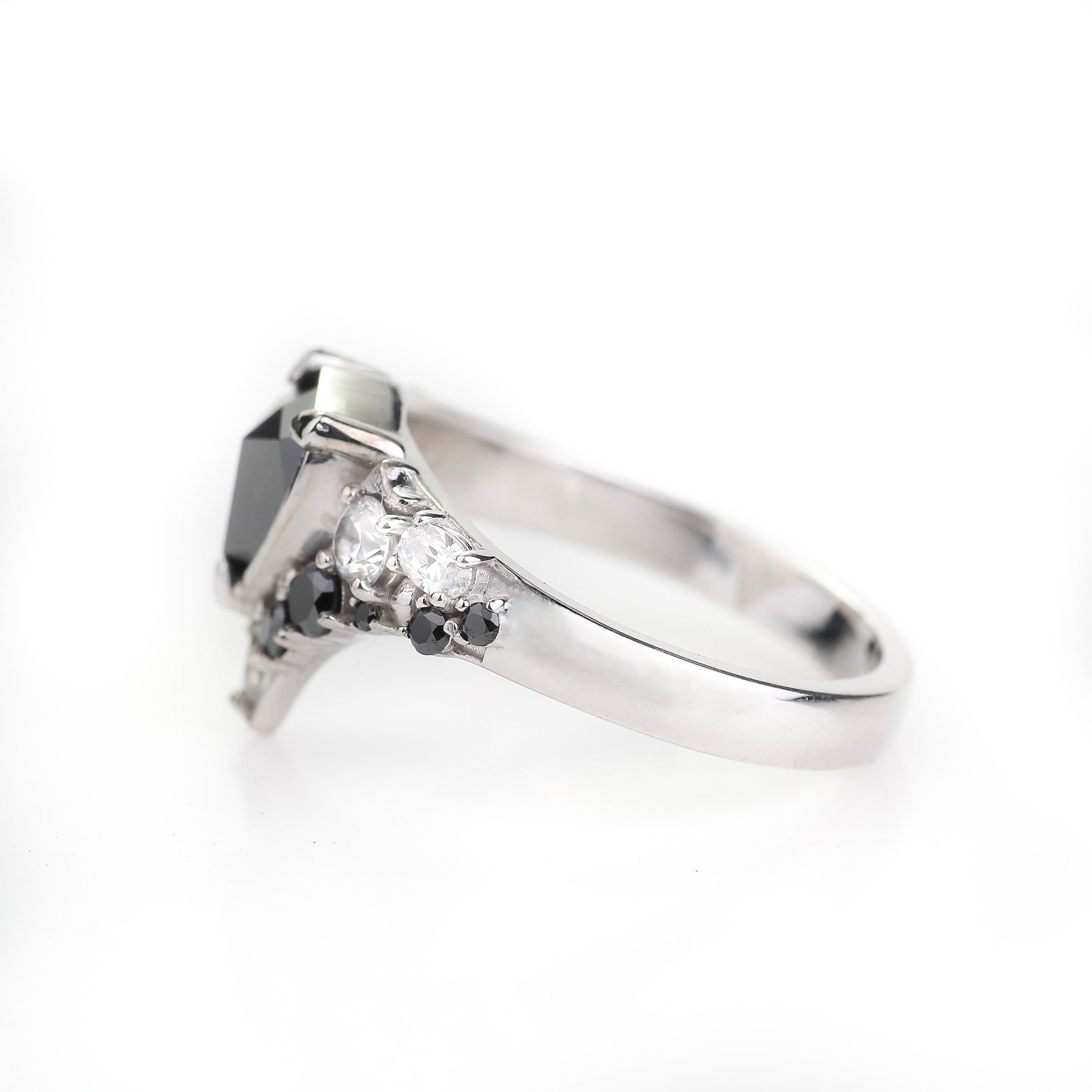 2 Carat Shield Black Diamond Pave Ring 14K White Gold