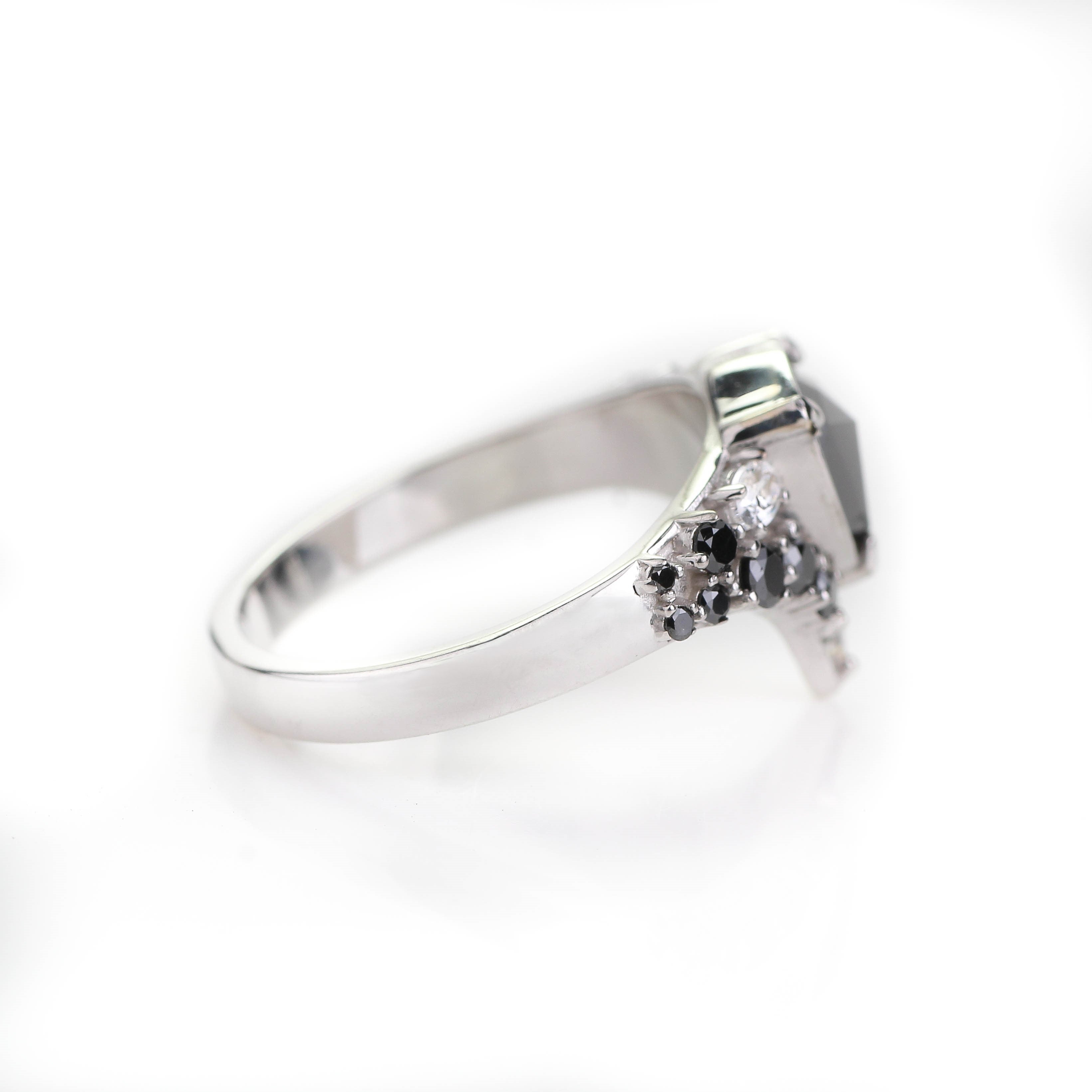 2 Carat Shield Black Diamond Pave Ring 14K White Gold