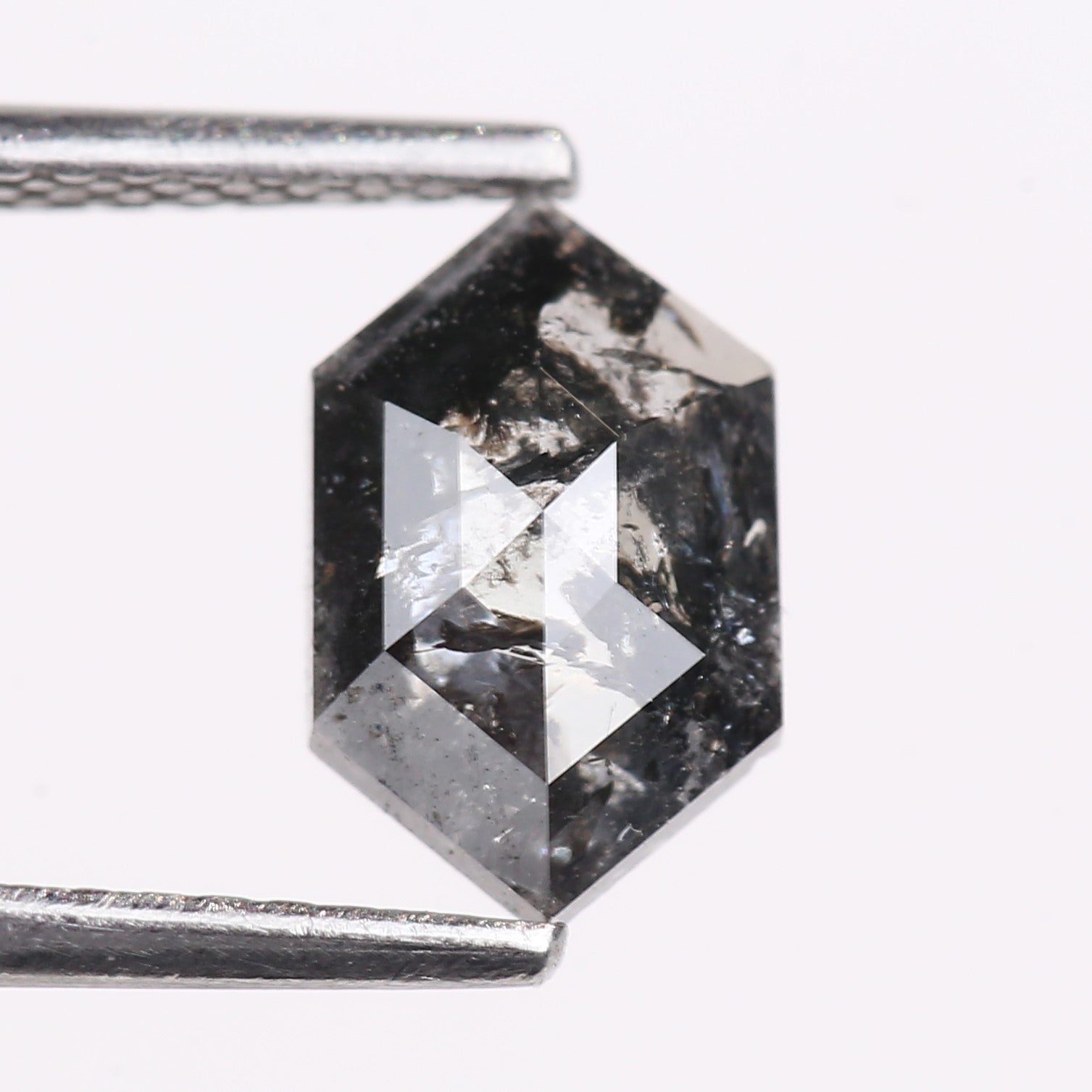1.24 Carat Natural Black Hexagon Cut Salt And Pepper Diamond 9.10 MM