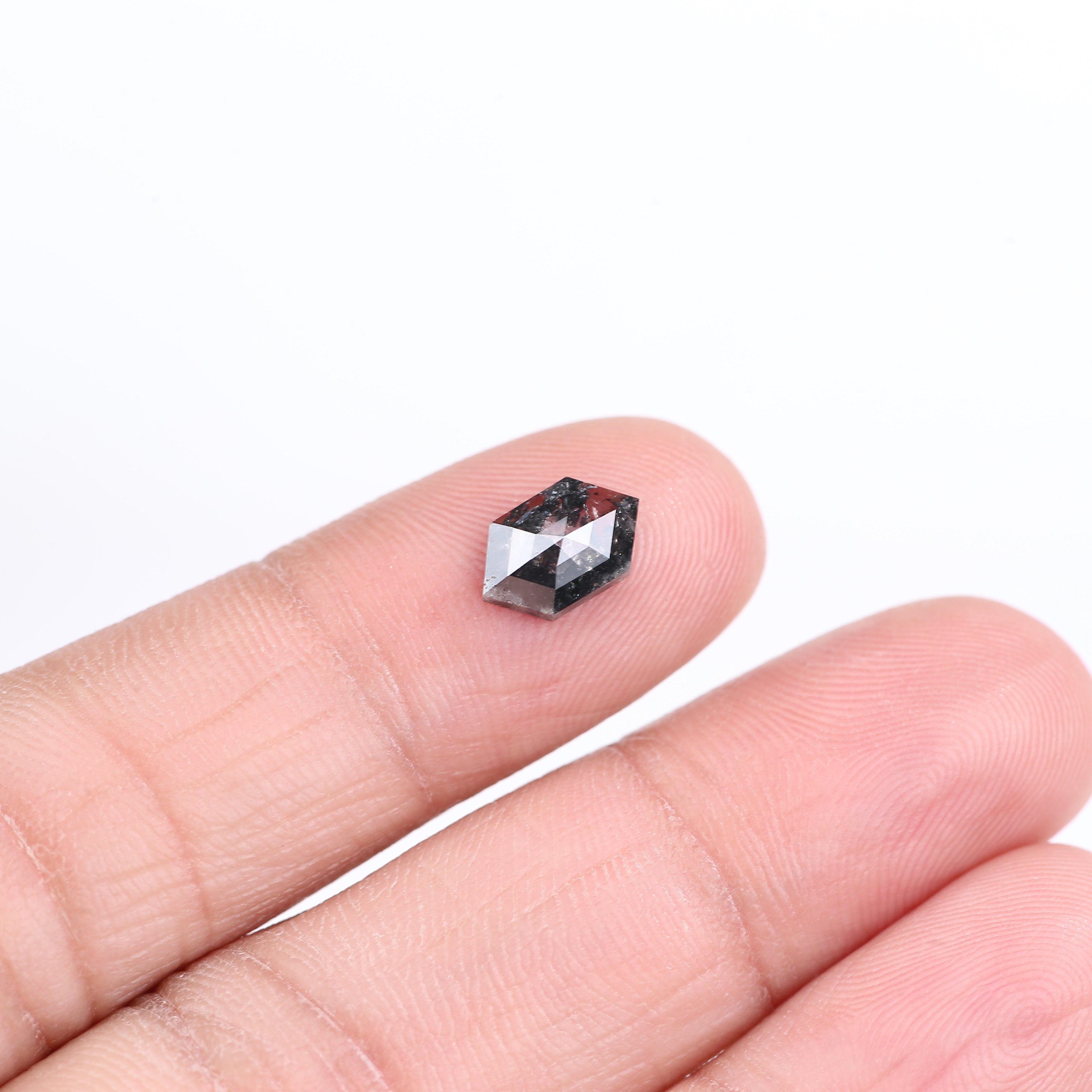 1.24 Carat Natural Black Hexagon Cut Salt And Pepper Diamond 9.10 MM